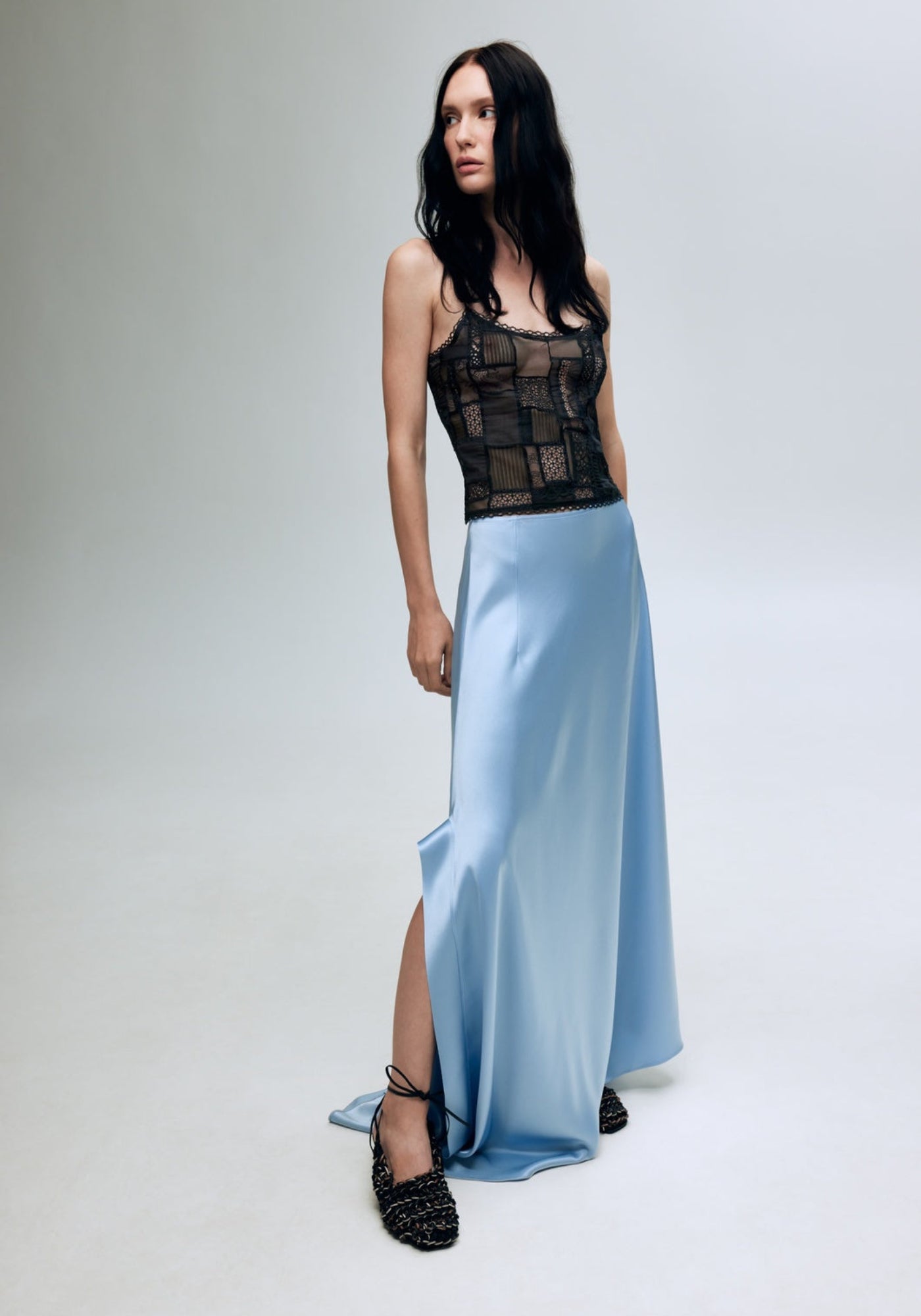 Blue silk skirt dress
