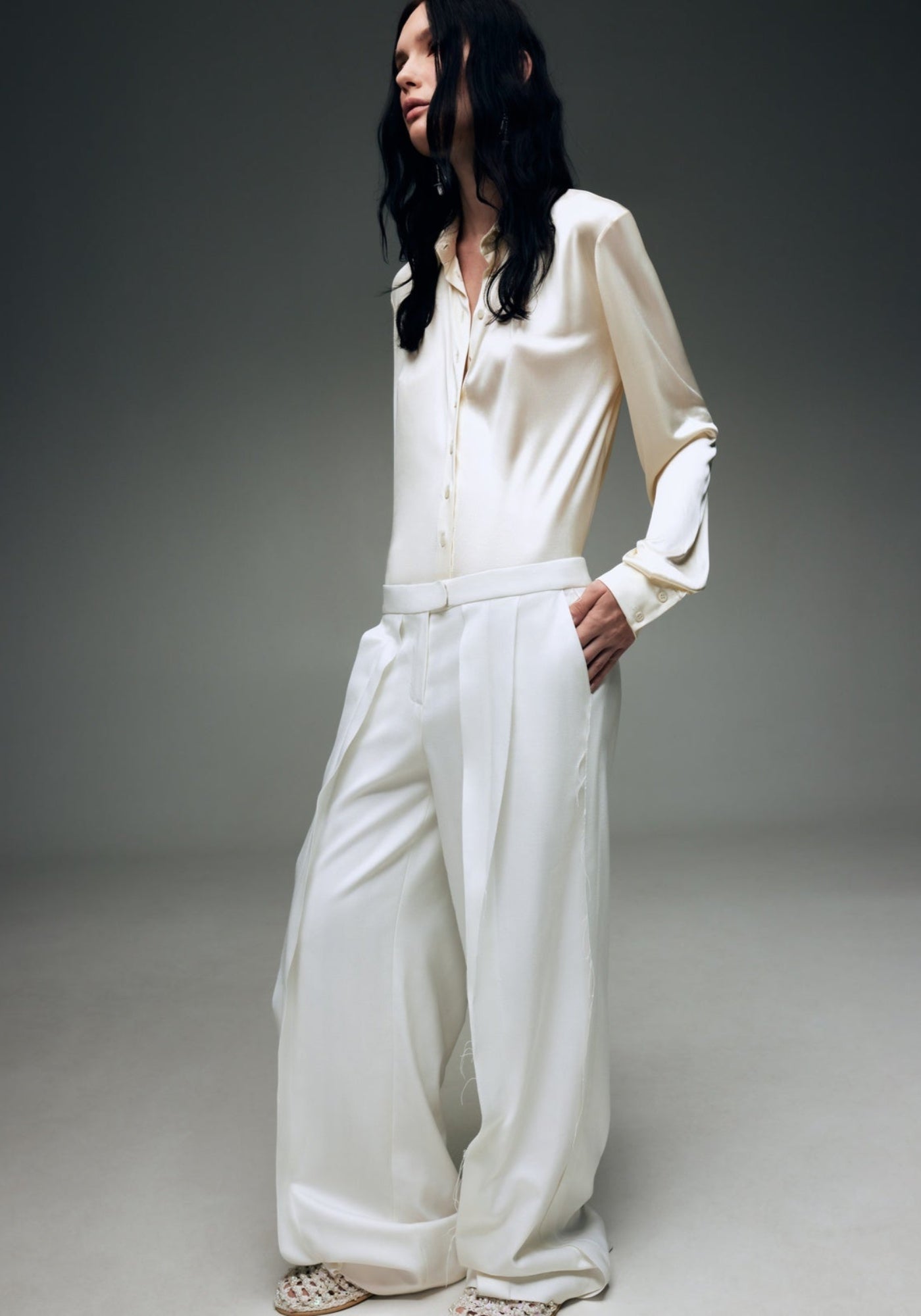 White trousers with raw seams