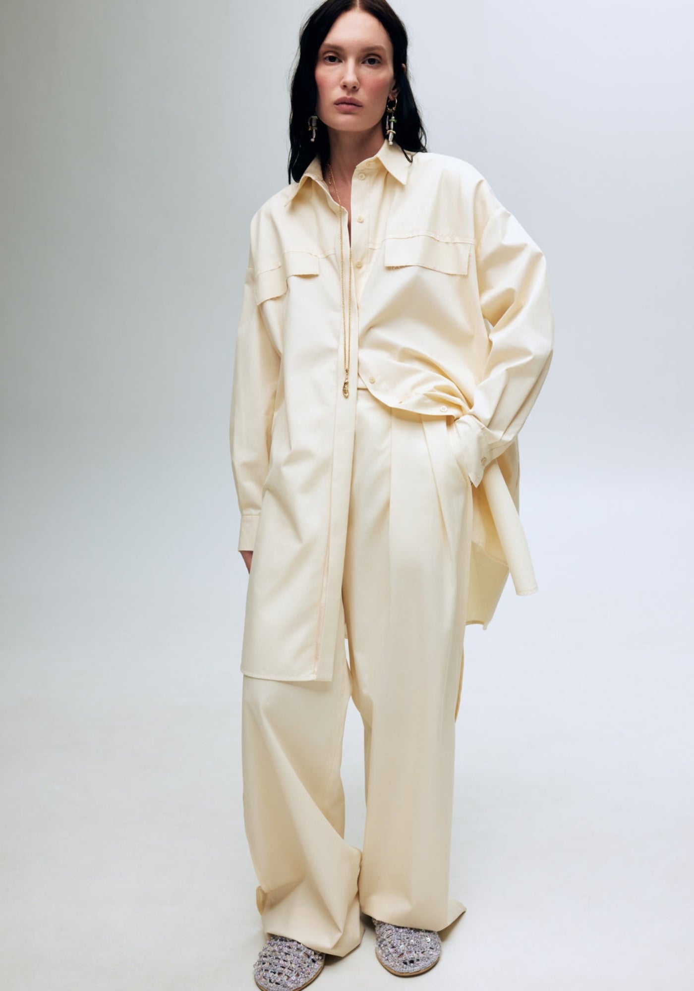 Vanilla trousers with silk stripes