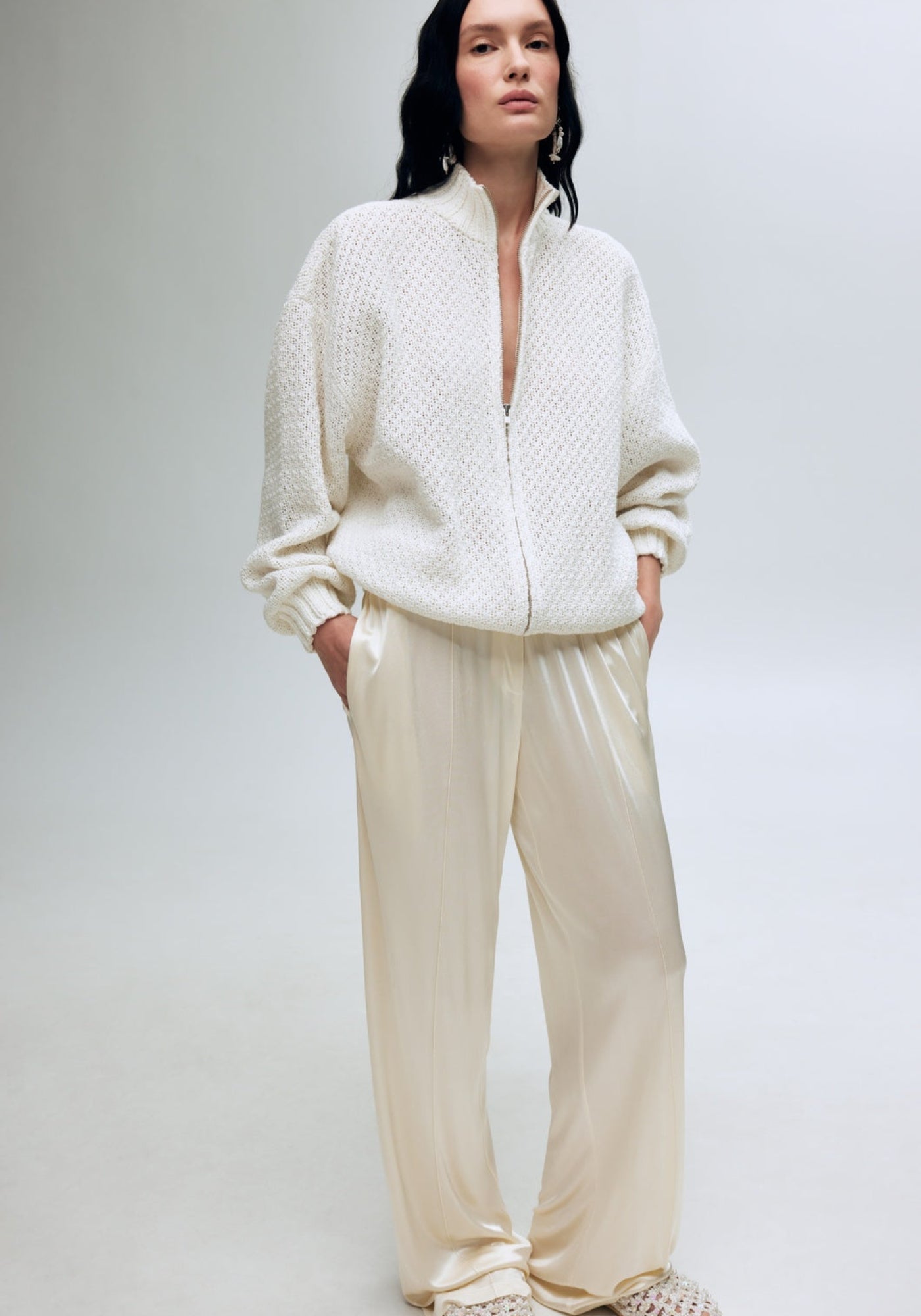 Milky silk knit trousers