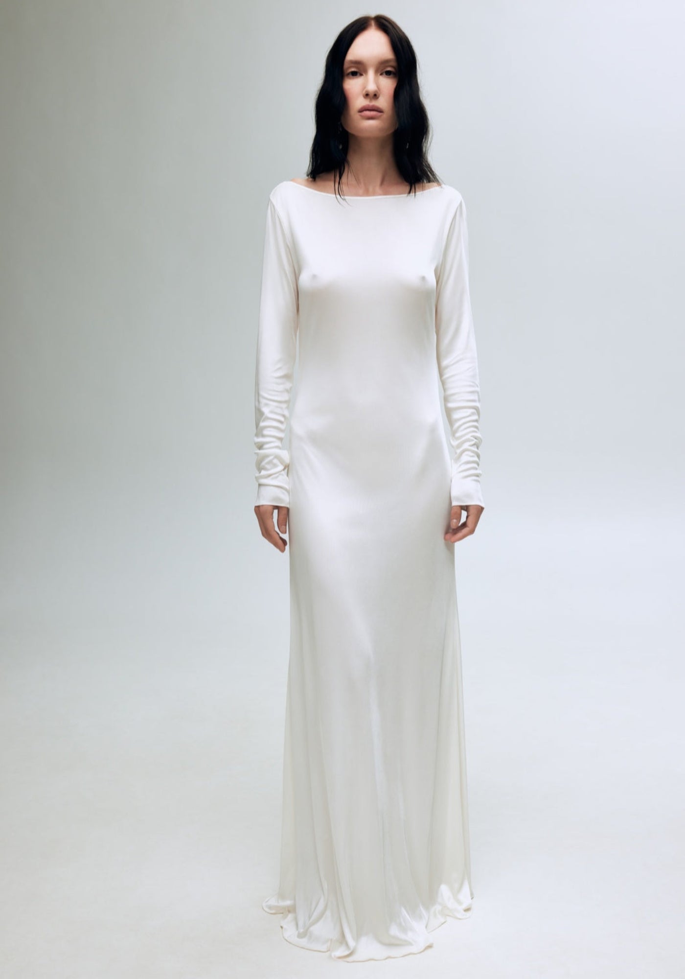 White open-back silk dress