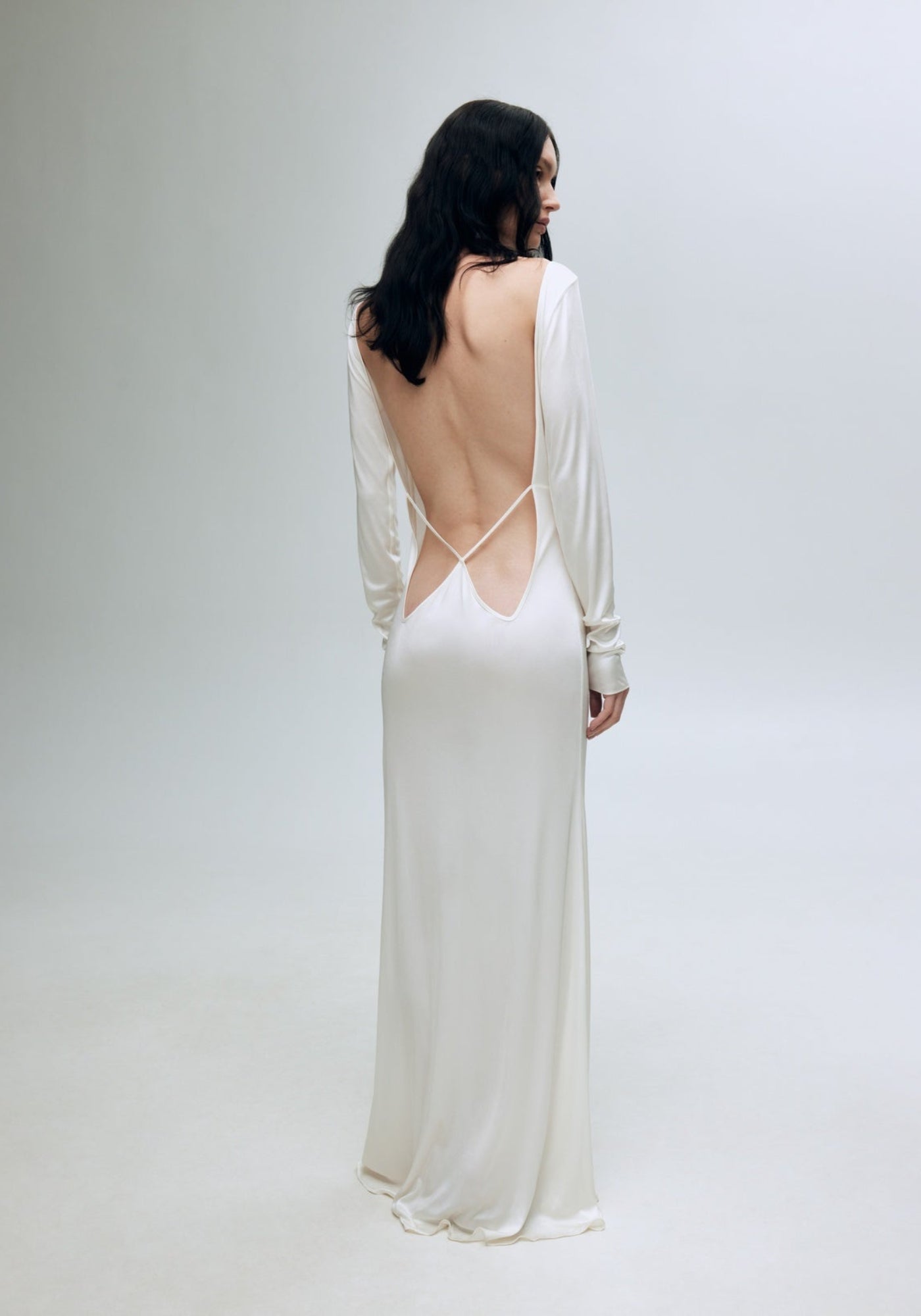 White open-back silk dress