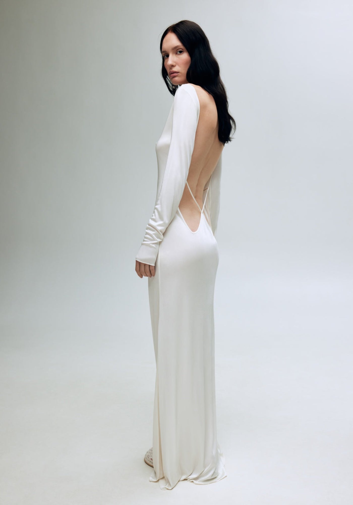 White open-back silk dress