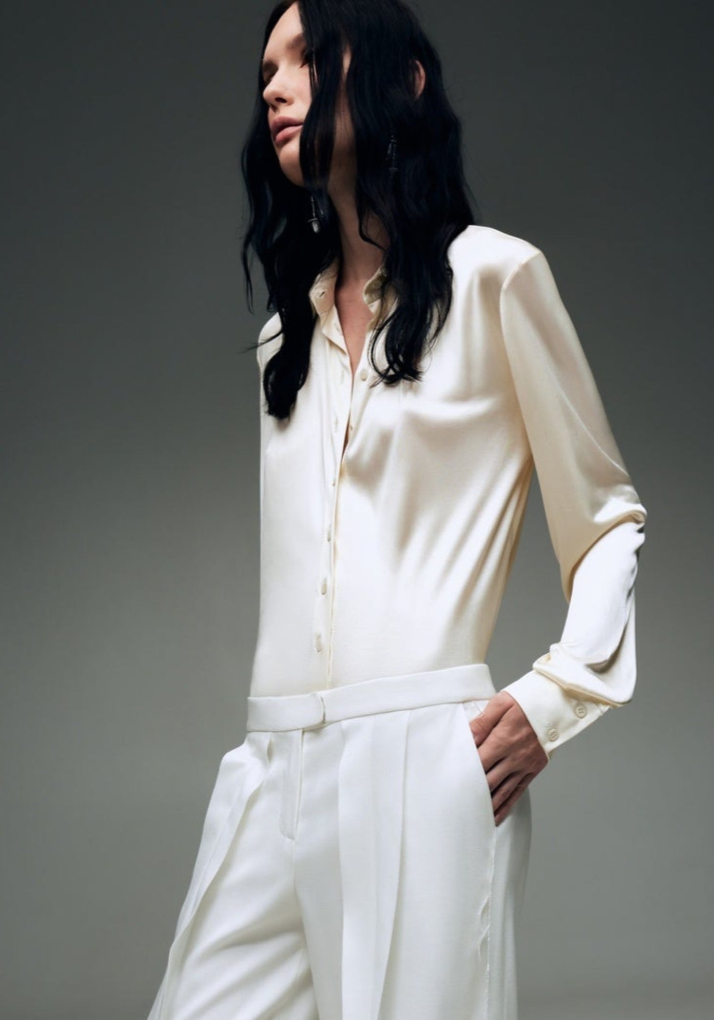 Milky knitted silk shirt