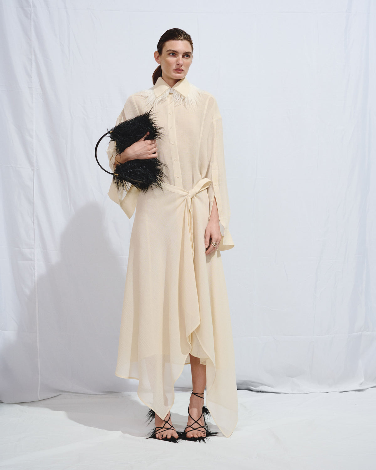 Transparent cream dress with apron