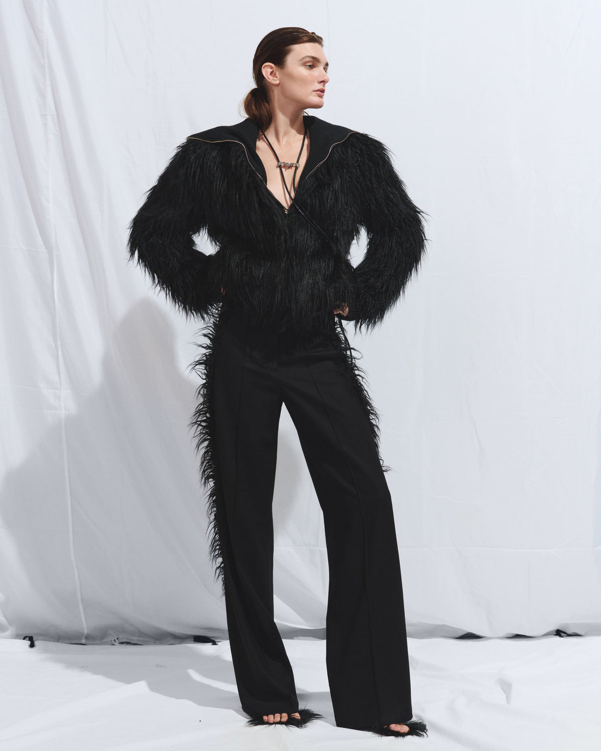 Black fur bomber