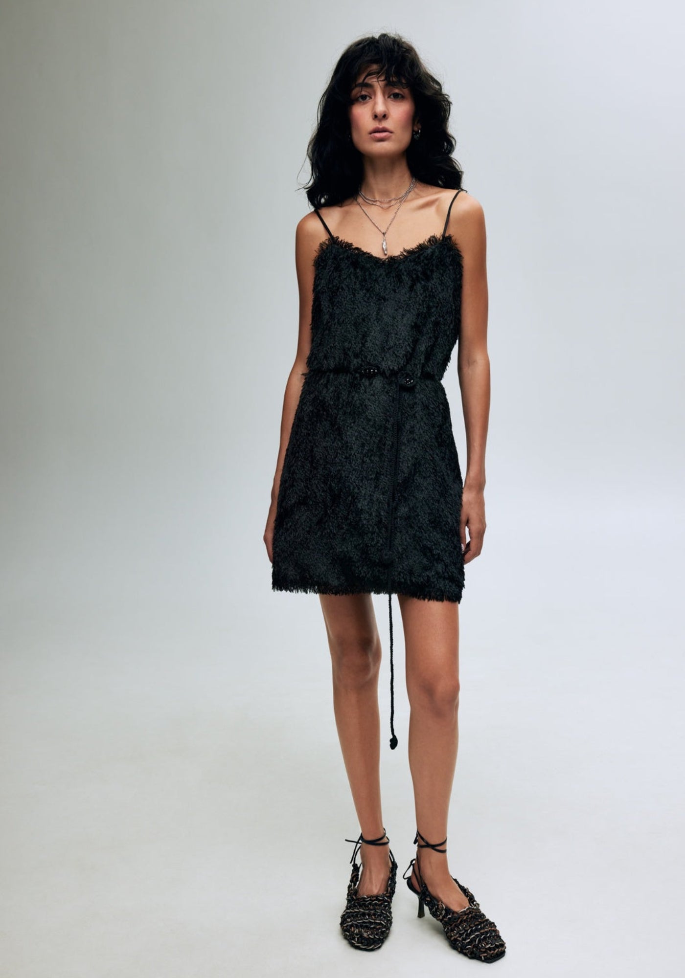 Black mini dress "silk threads"