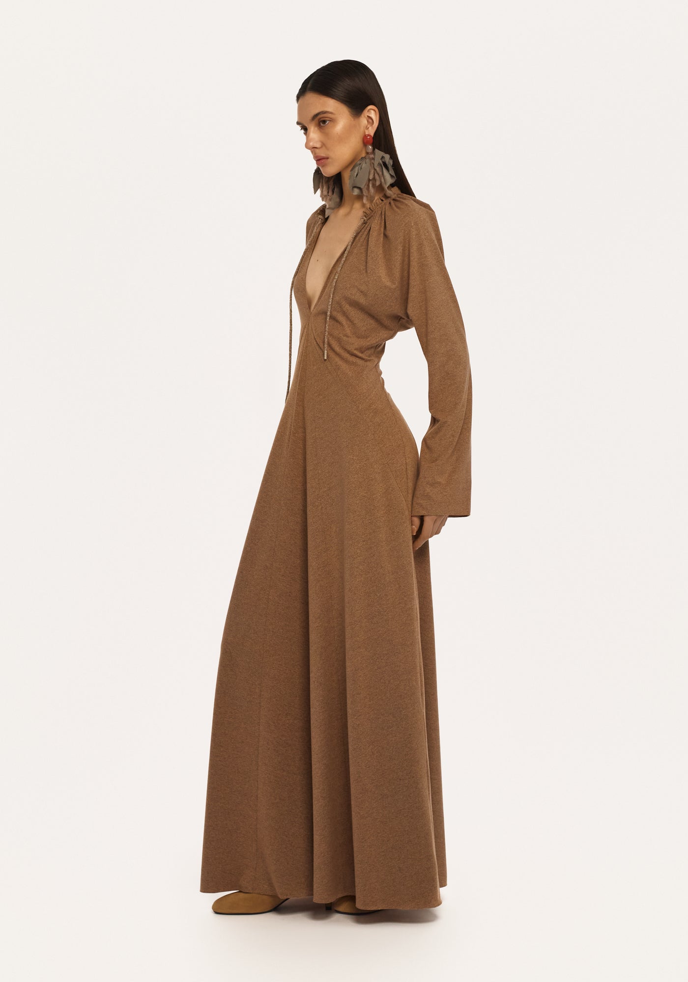 Knitted cappuccino dress with drawstrin