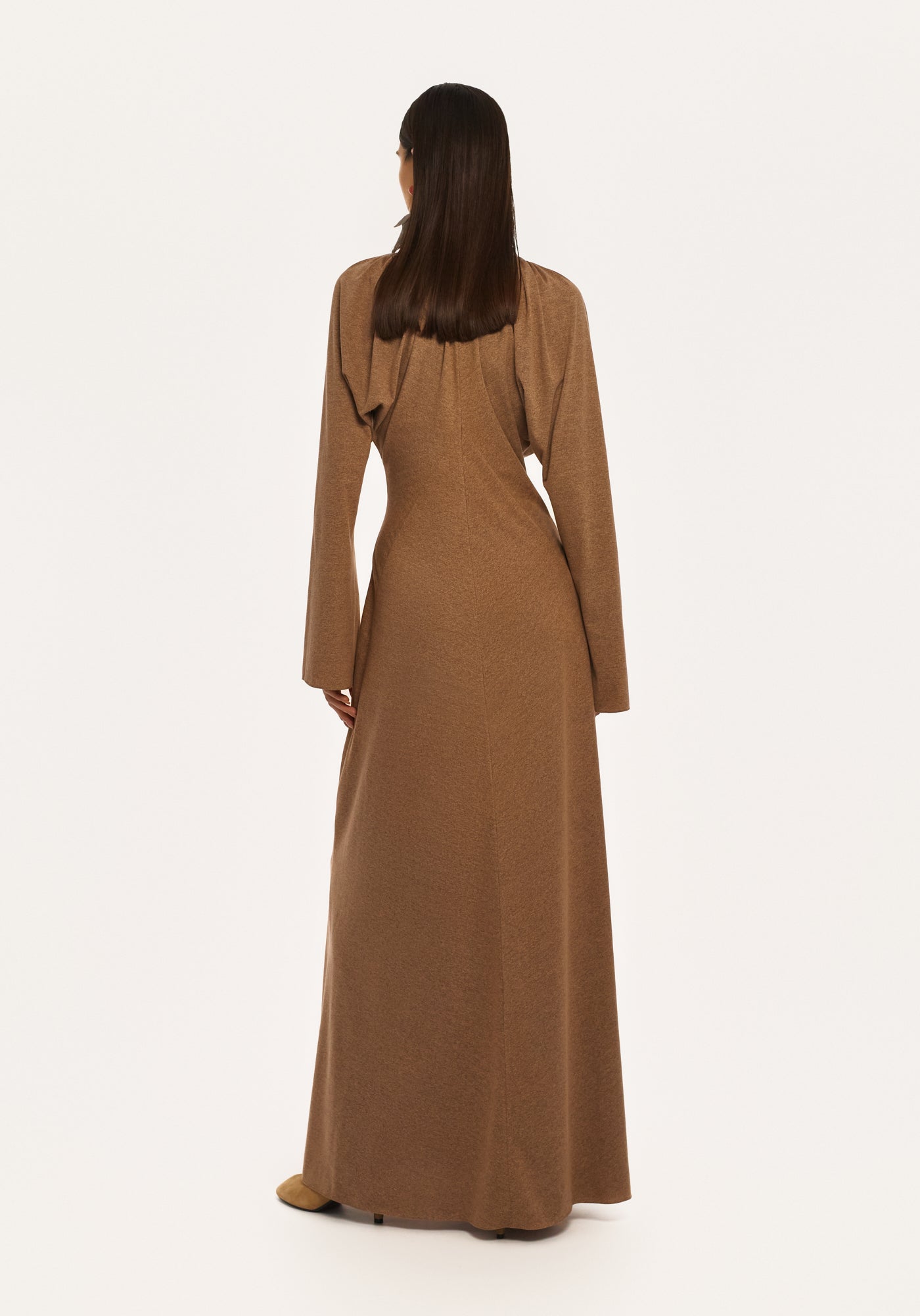 Knitted cappuccino dress with drawstrin