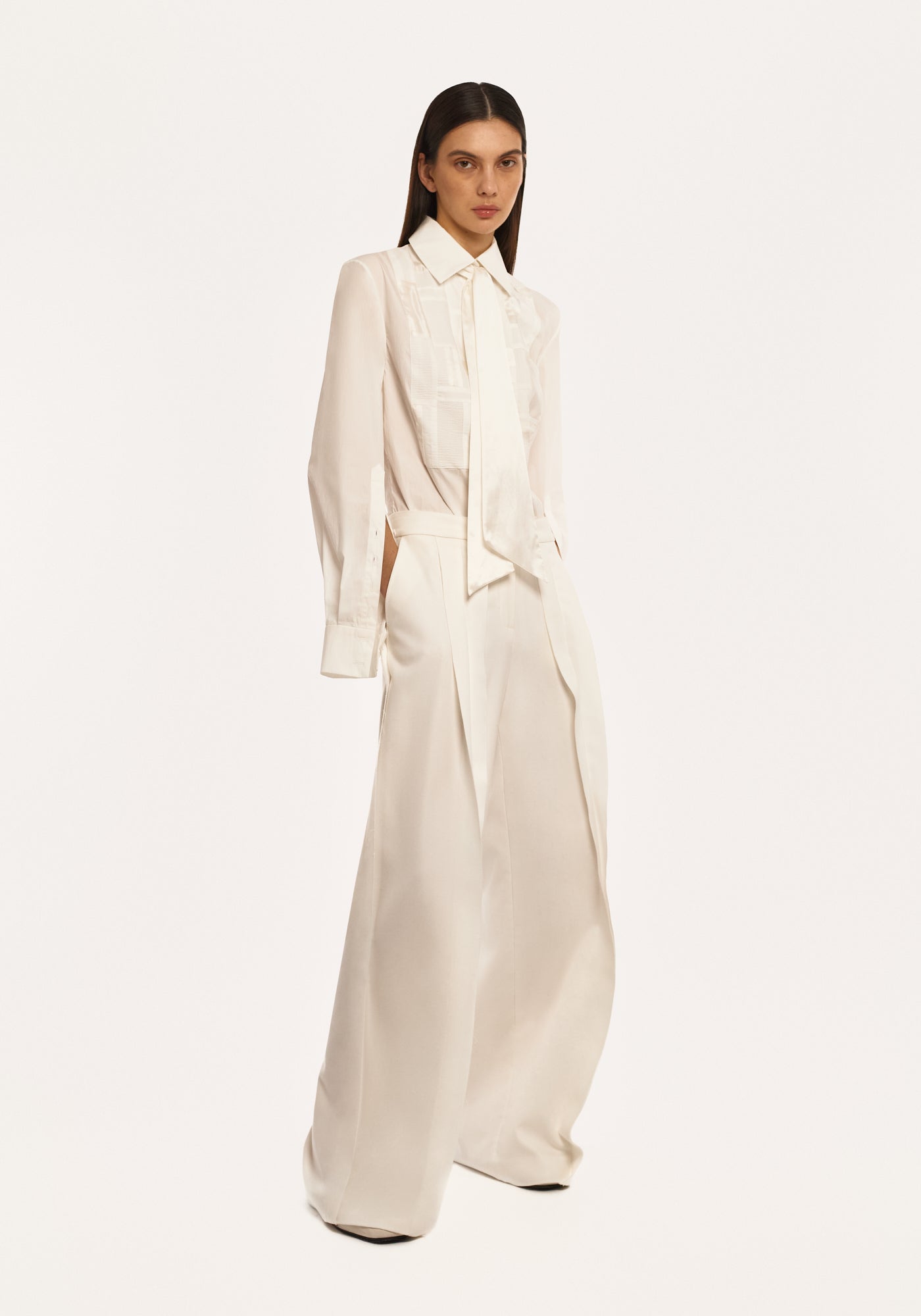 White shirt with patchwork and tie