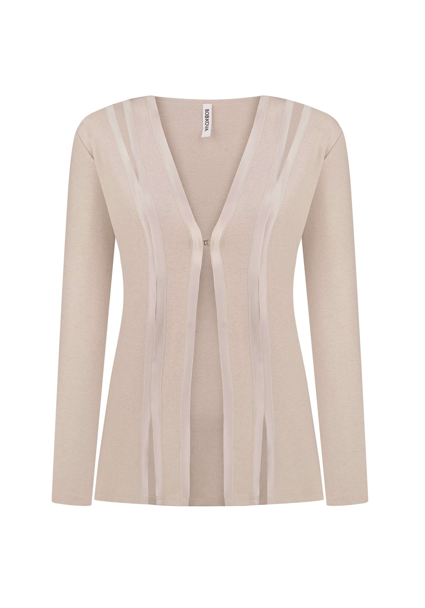 Beige cardigan with slits and silk finishing