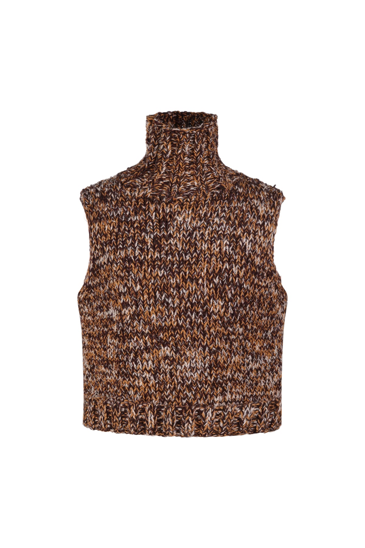 Knitted hand made vest with a high neck