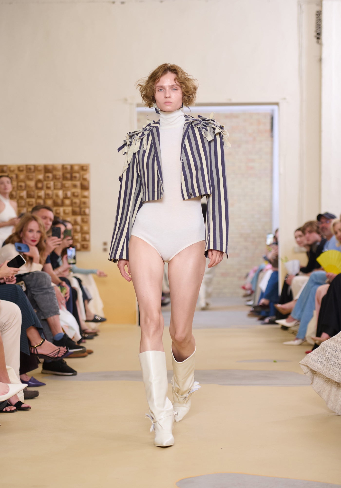 Striped crop-jacket