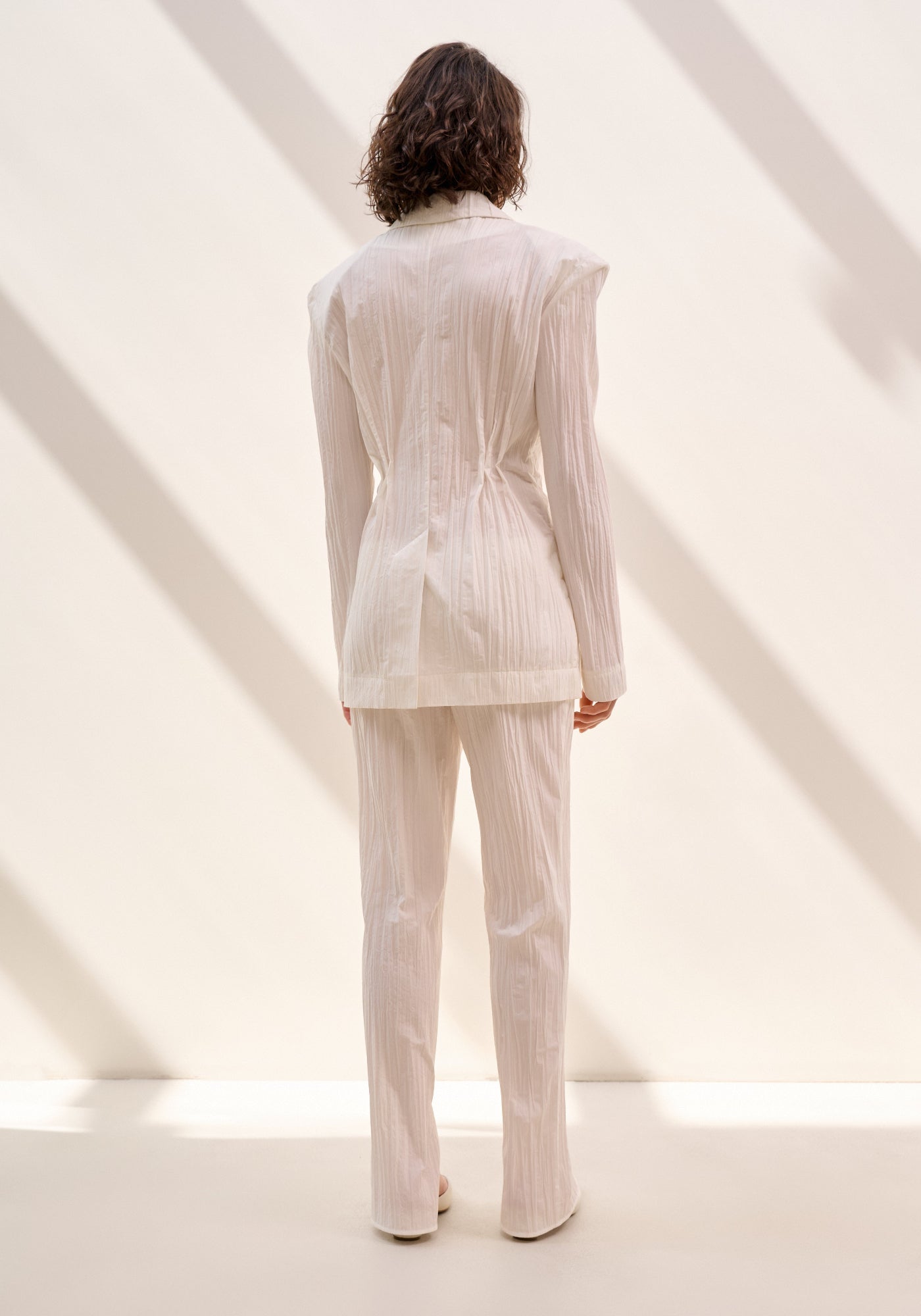 White crushed cigarette trousers