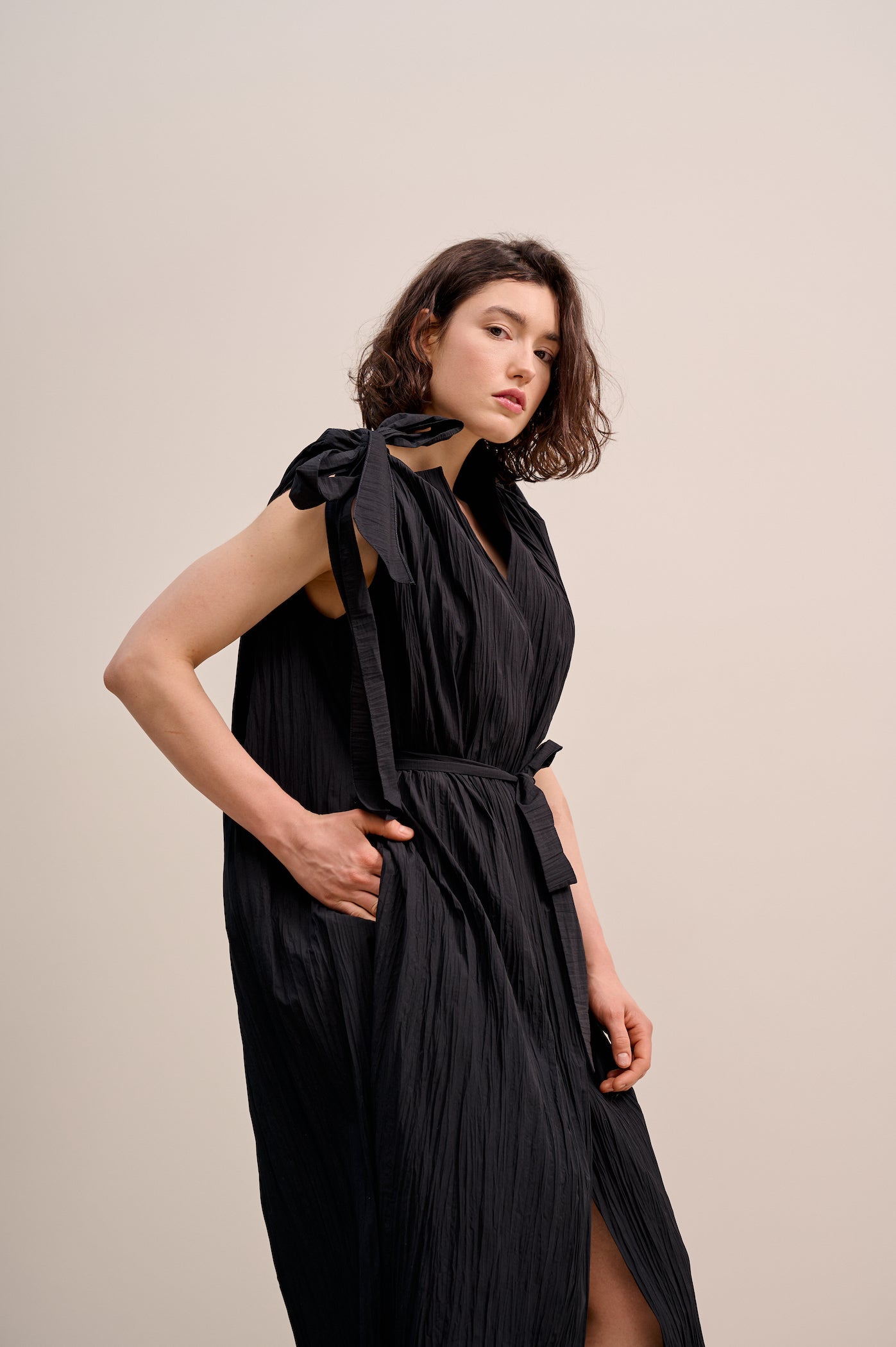 Crush cotton cape dress