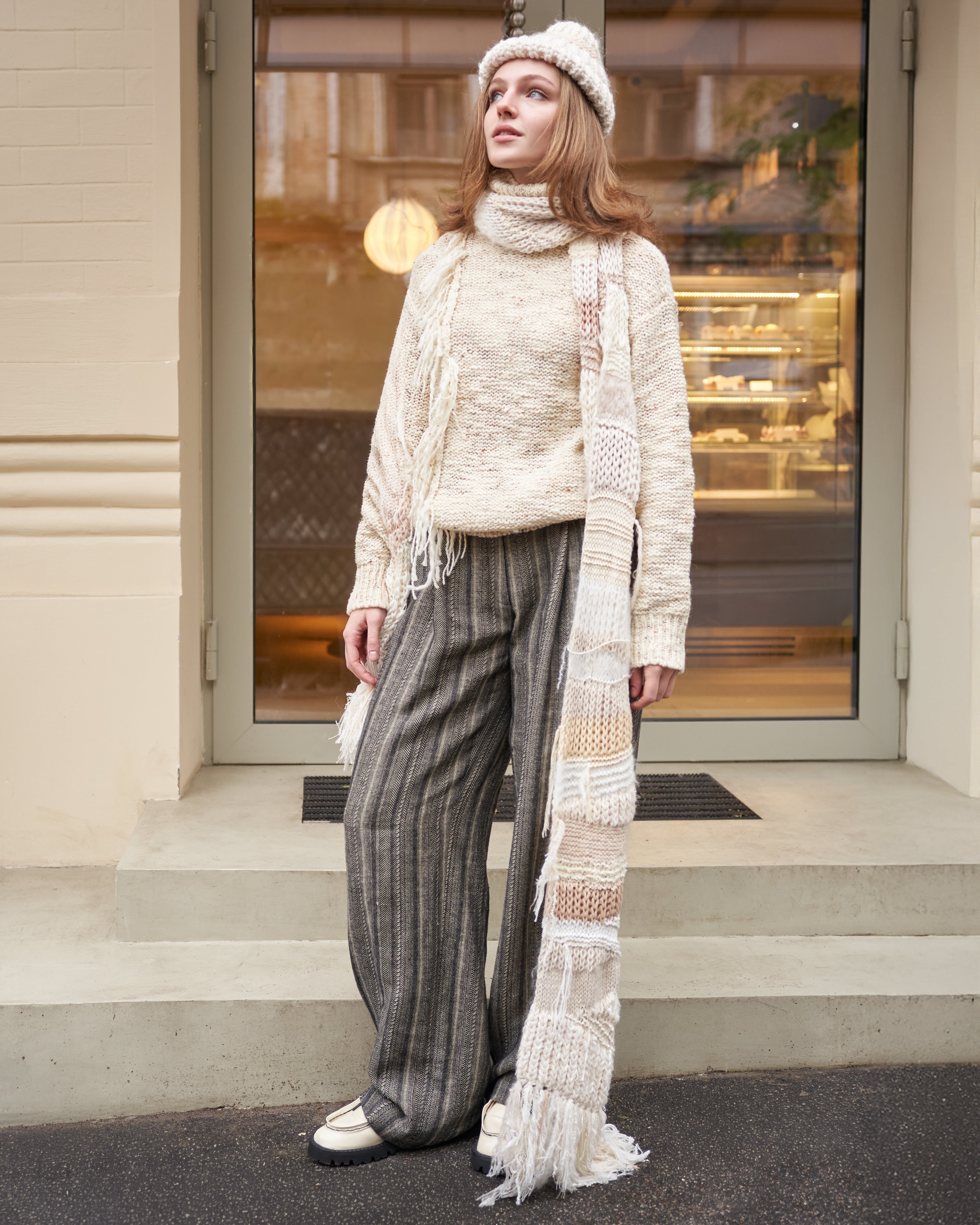 Creamy handmade scarf