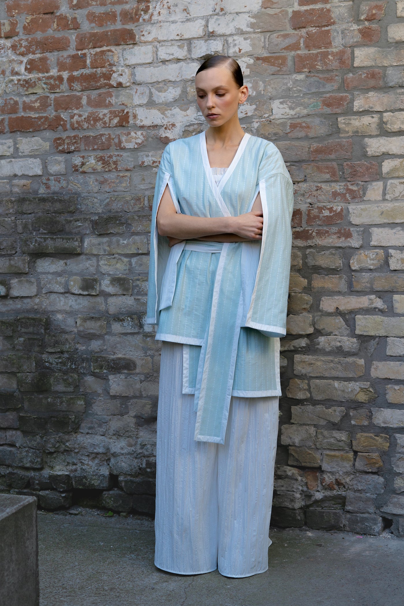 Blue stripped handcraft quilted kimono