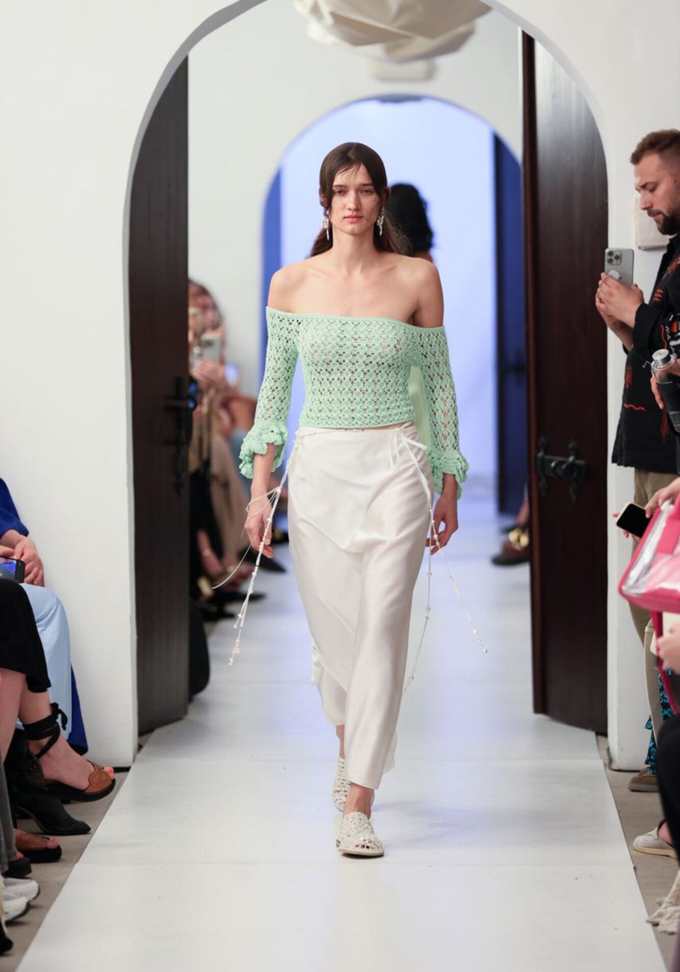 Lettuce green crochet top with handmade ruffles