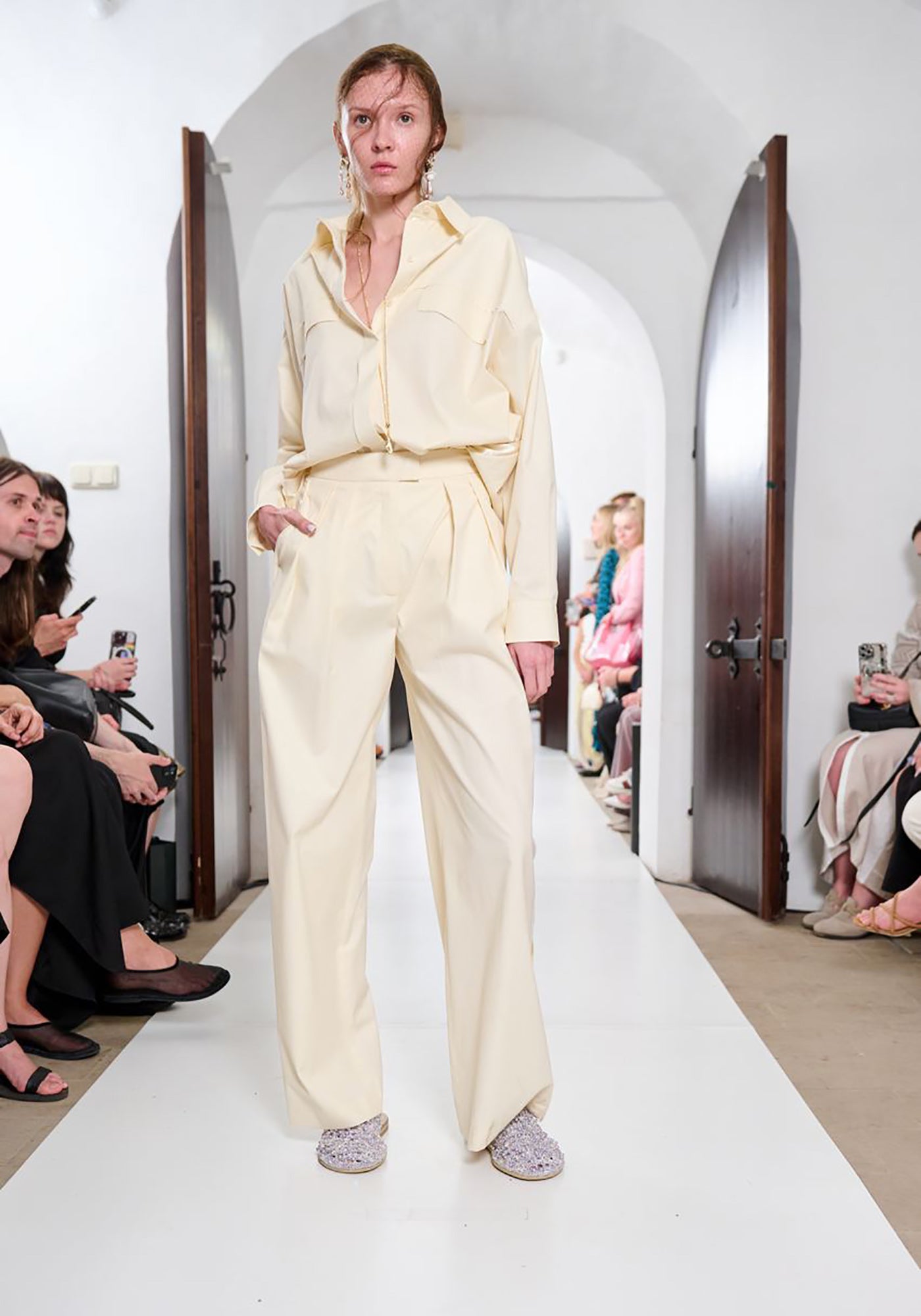 Vanilla trousers with silk stripes