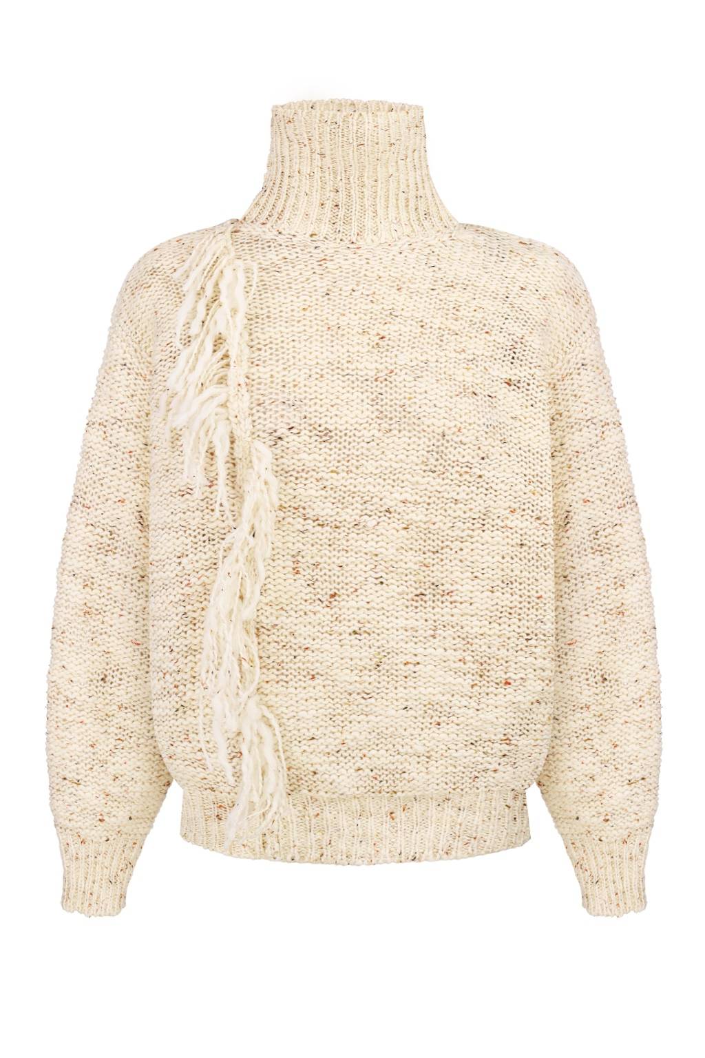 Creamy sweater with fringe