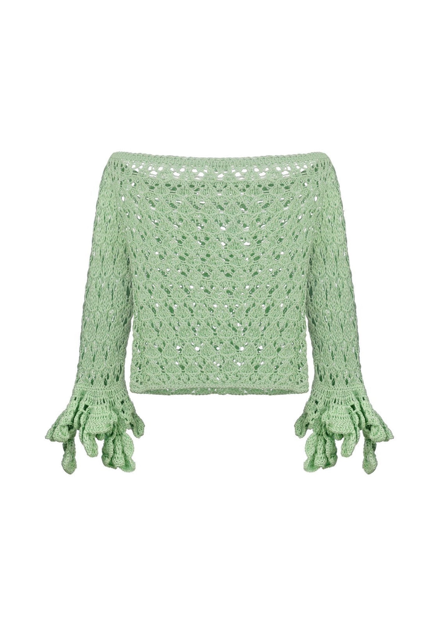 Lettuce green crochet top with handmade ruffles