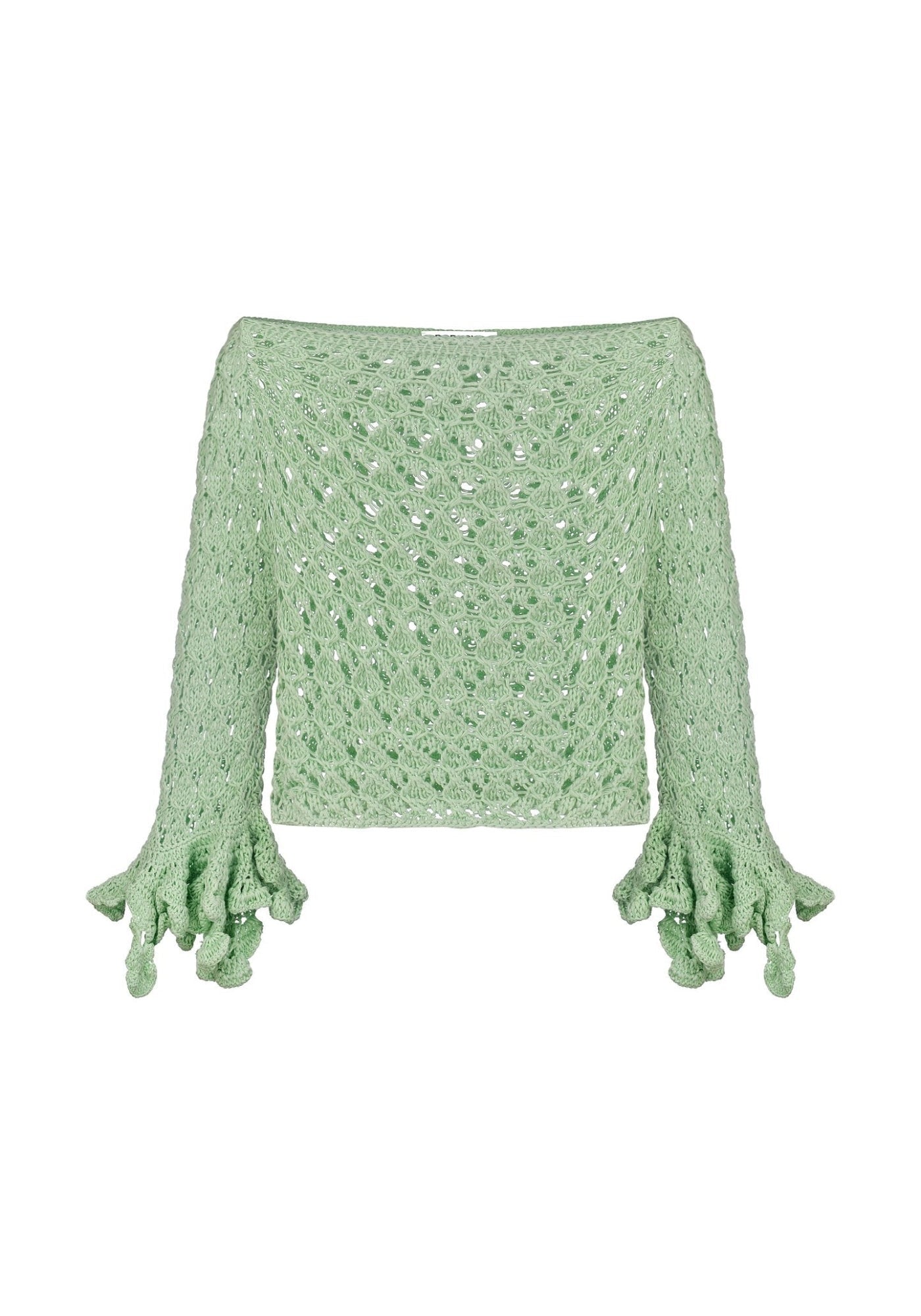Lettuce green crochet top with handmade ruffles