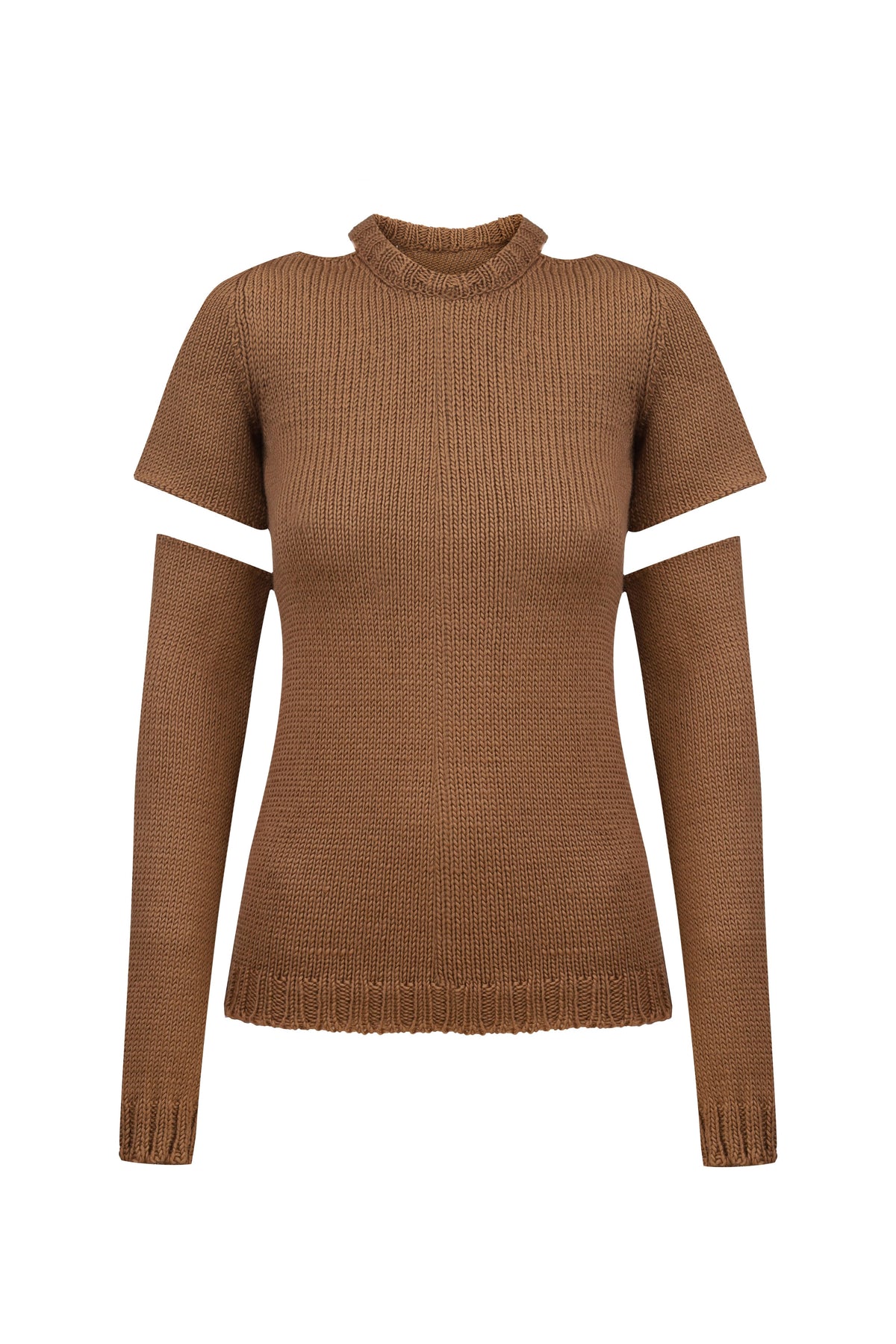 Camel knitted top with detachable sleeves