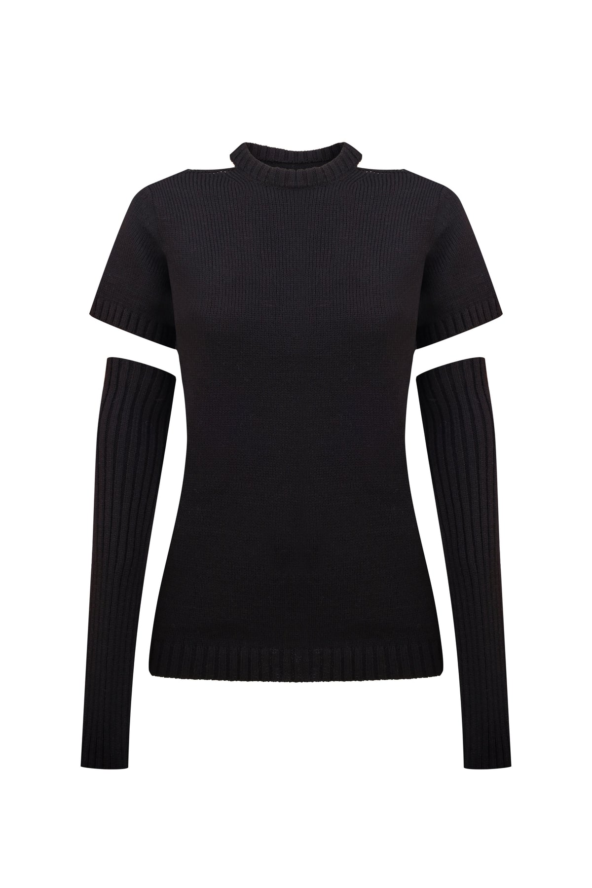 Black knitted top with detachable sleeves