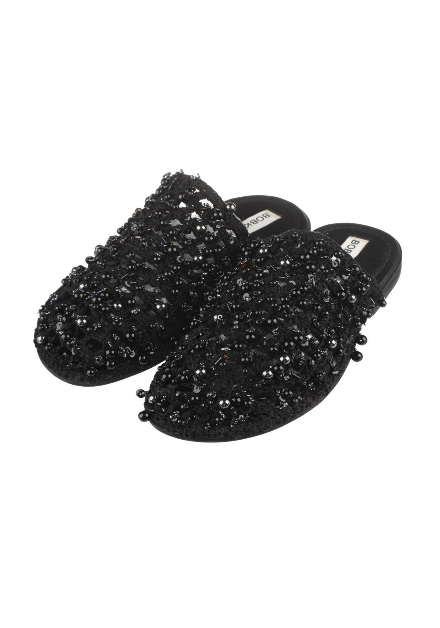 Black embroidered mules