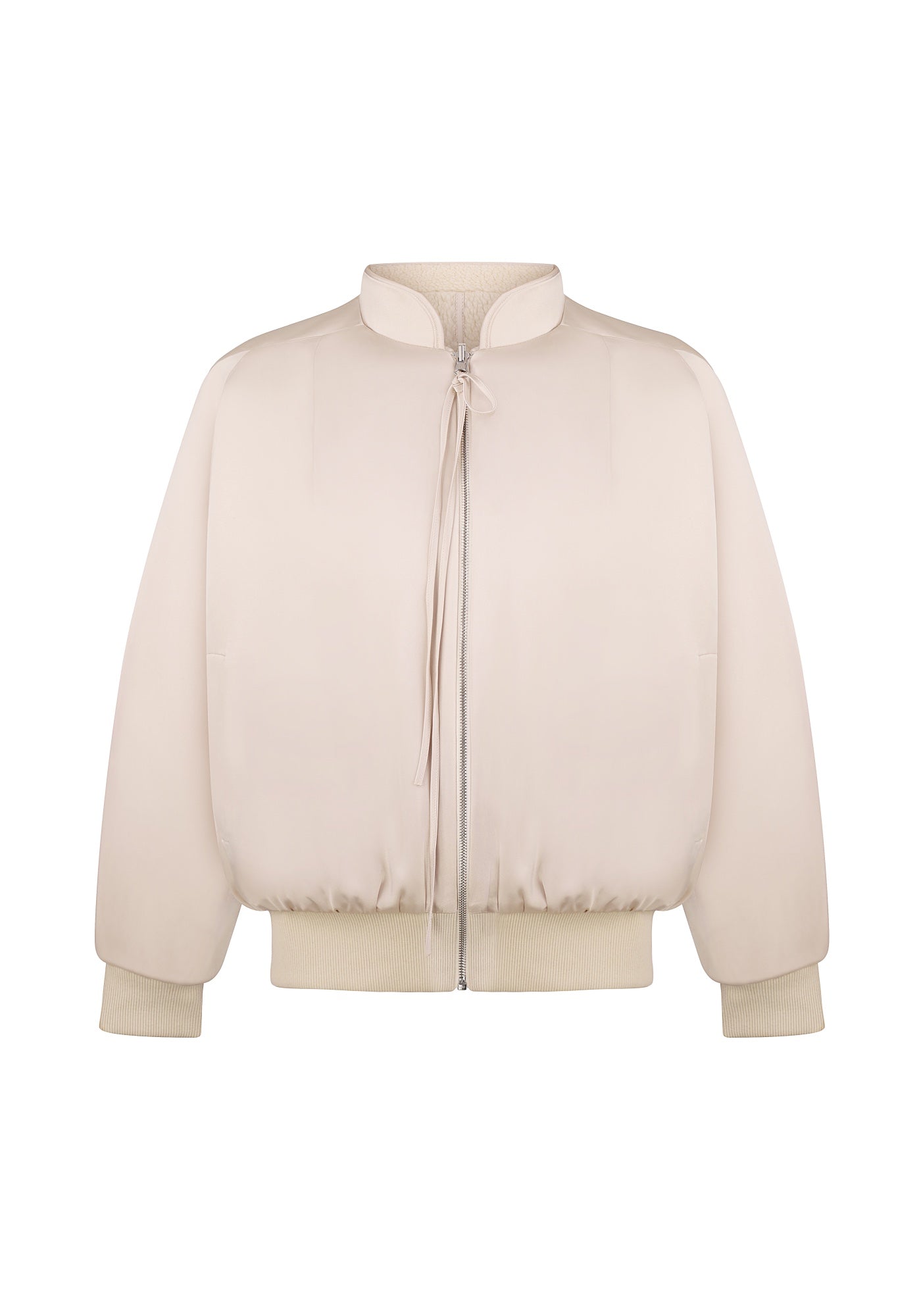 Double-sided silk faux fur bomber