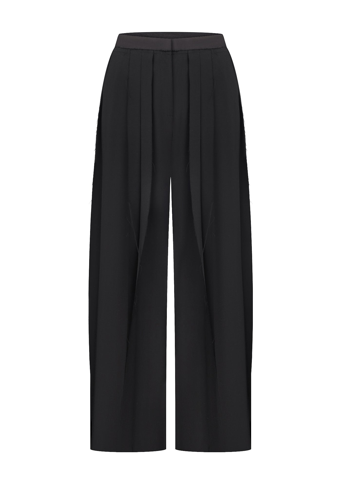 Black trousers with raw seams