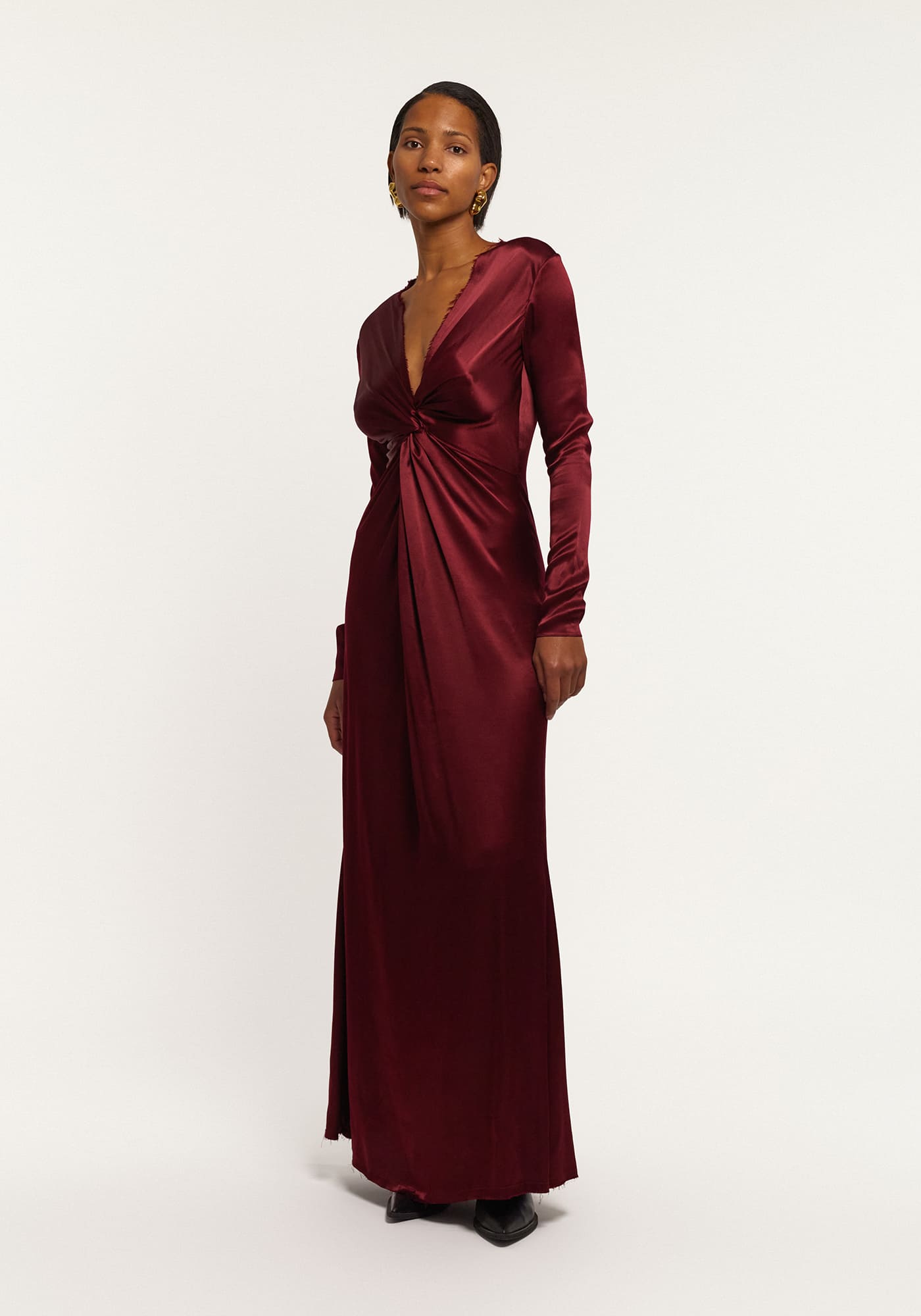 Twisted knot bordo maxi dress