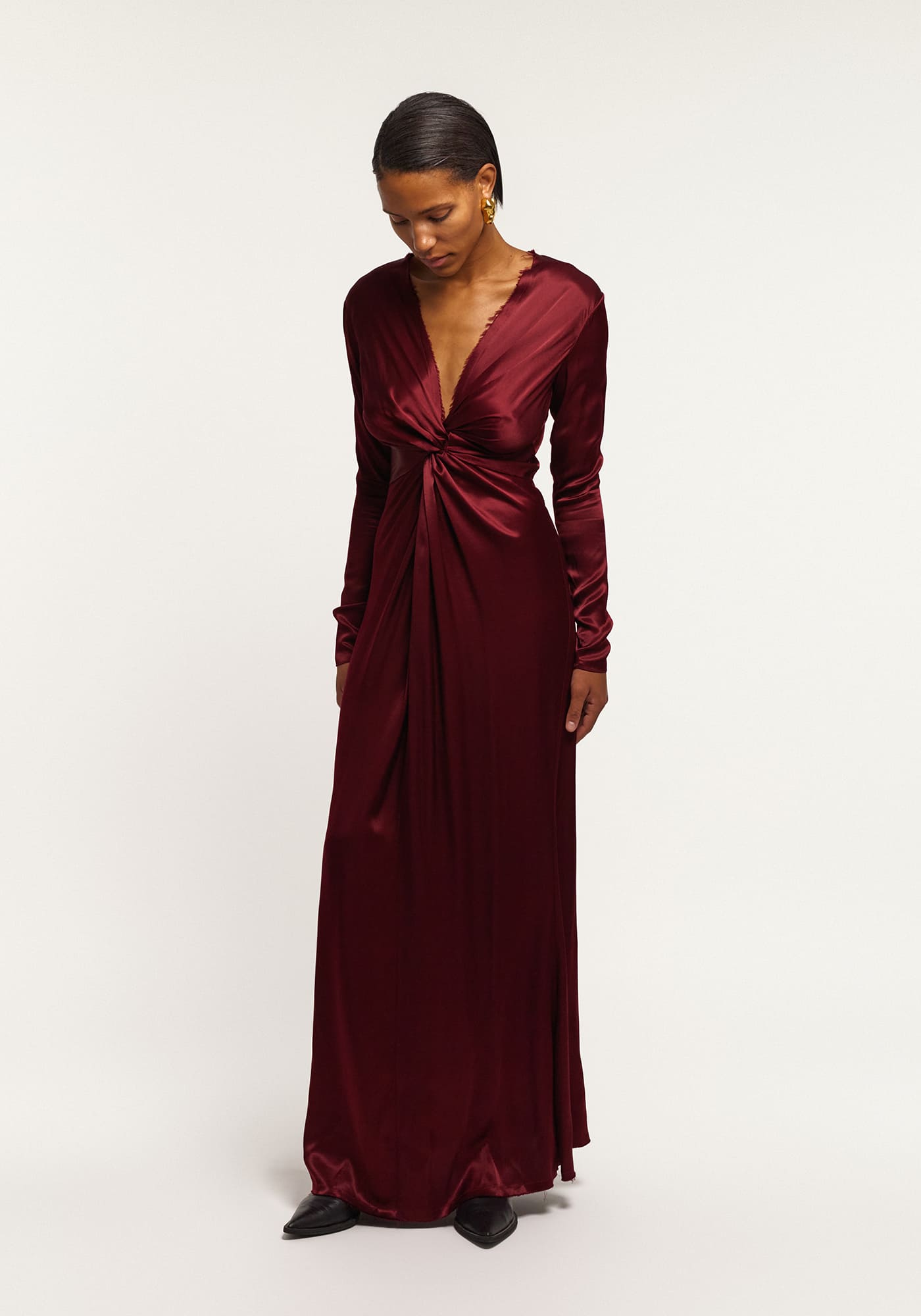 Twisted knot bordo maxi dress