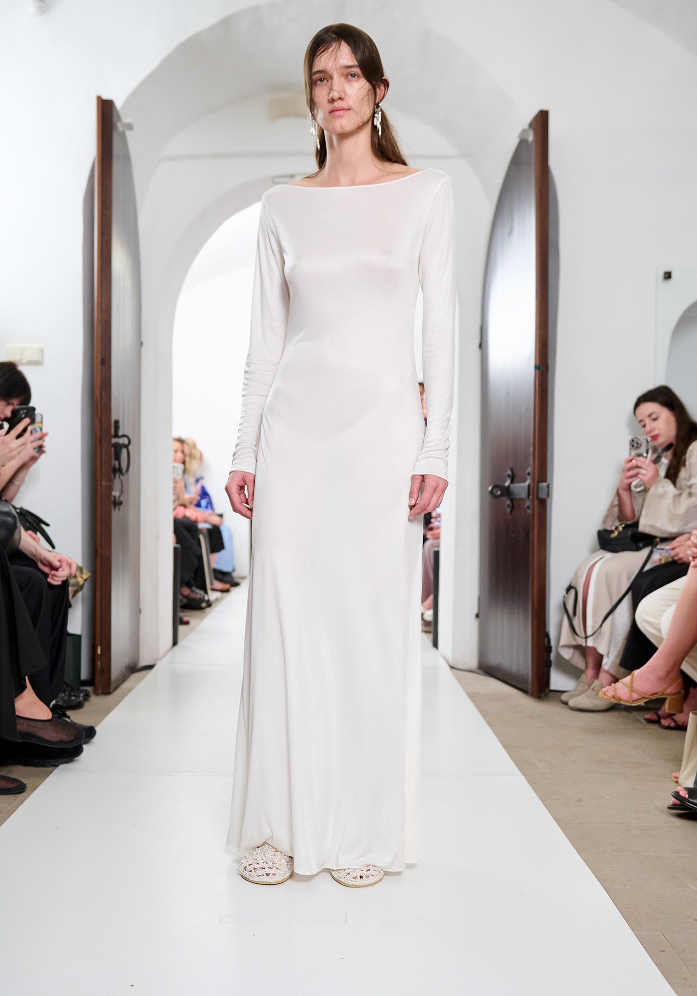 White open-back silk dress