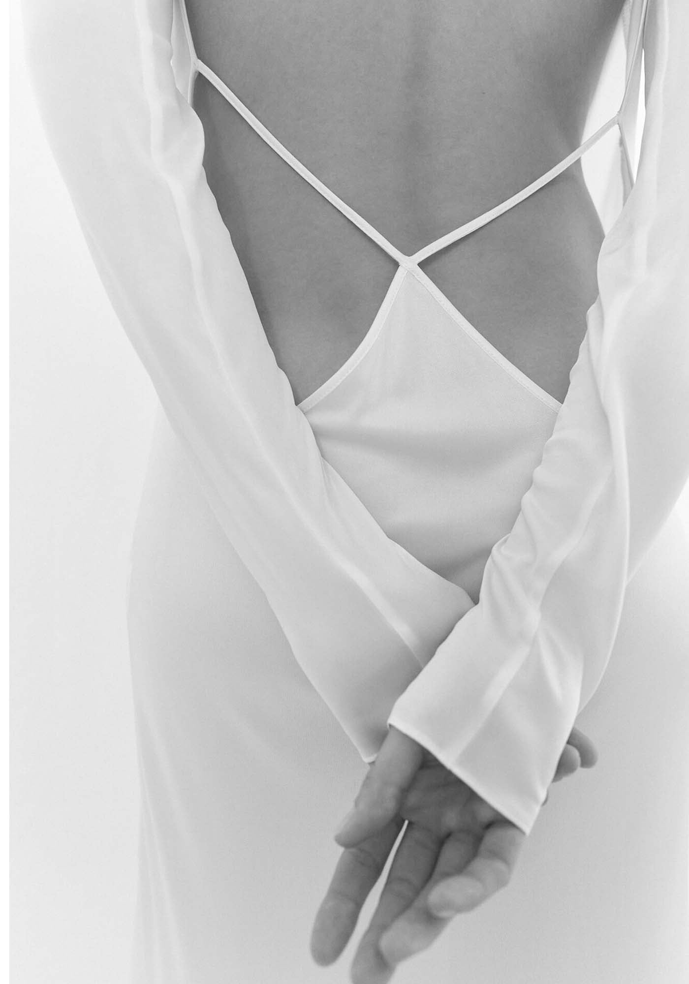 White open-back silk dress