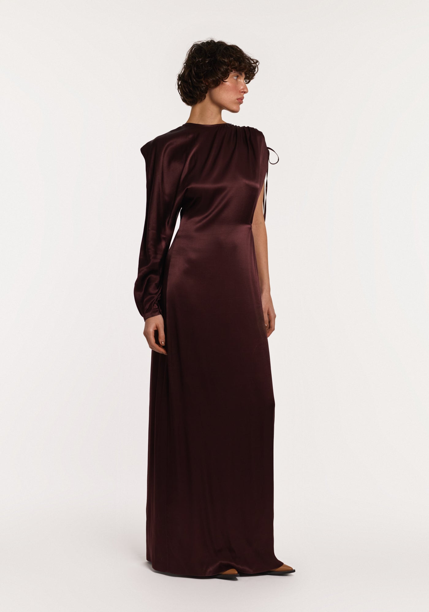 Asymmetric silk blackberry dress