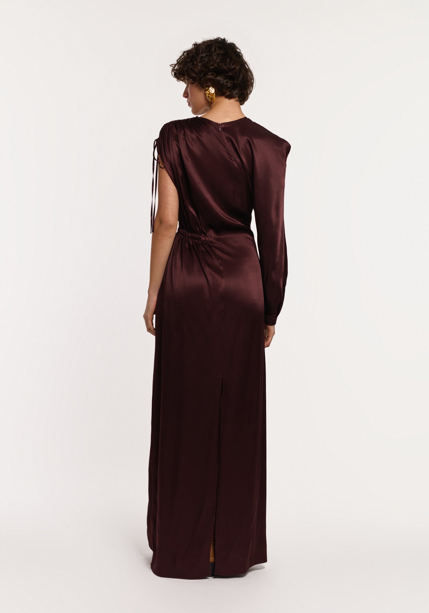 Asymmetric silk blackberry dress