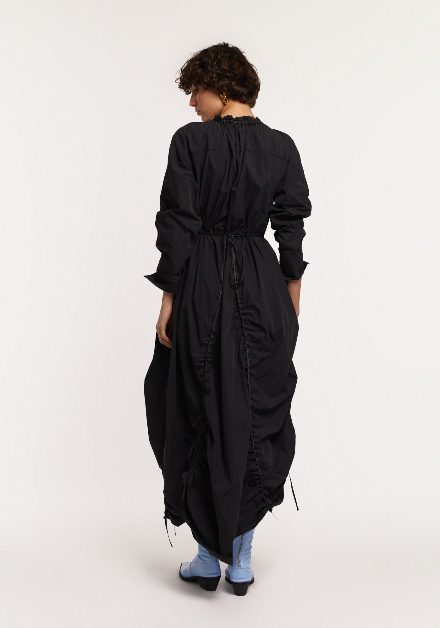 Black cotton dress with drawstrings