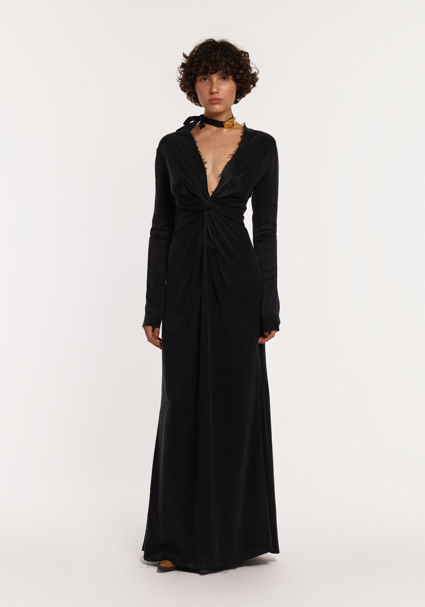 Twisted knot black maxi dress