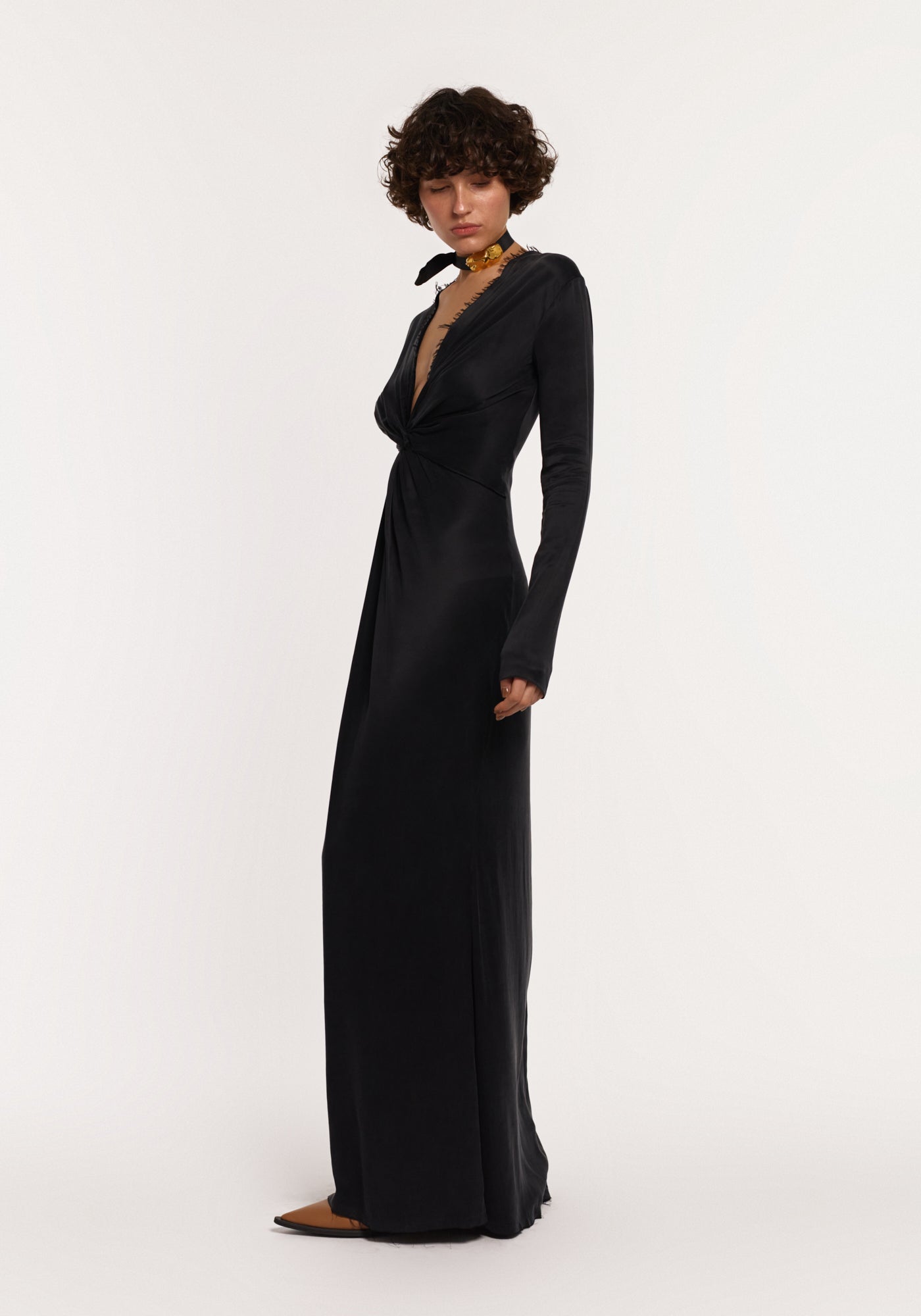 Twisted knot black maxi dress