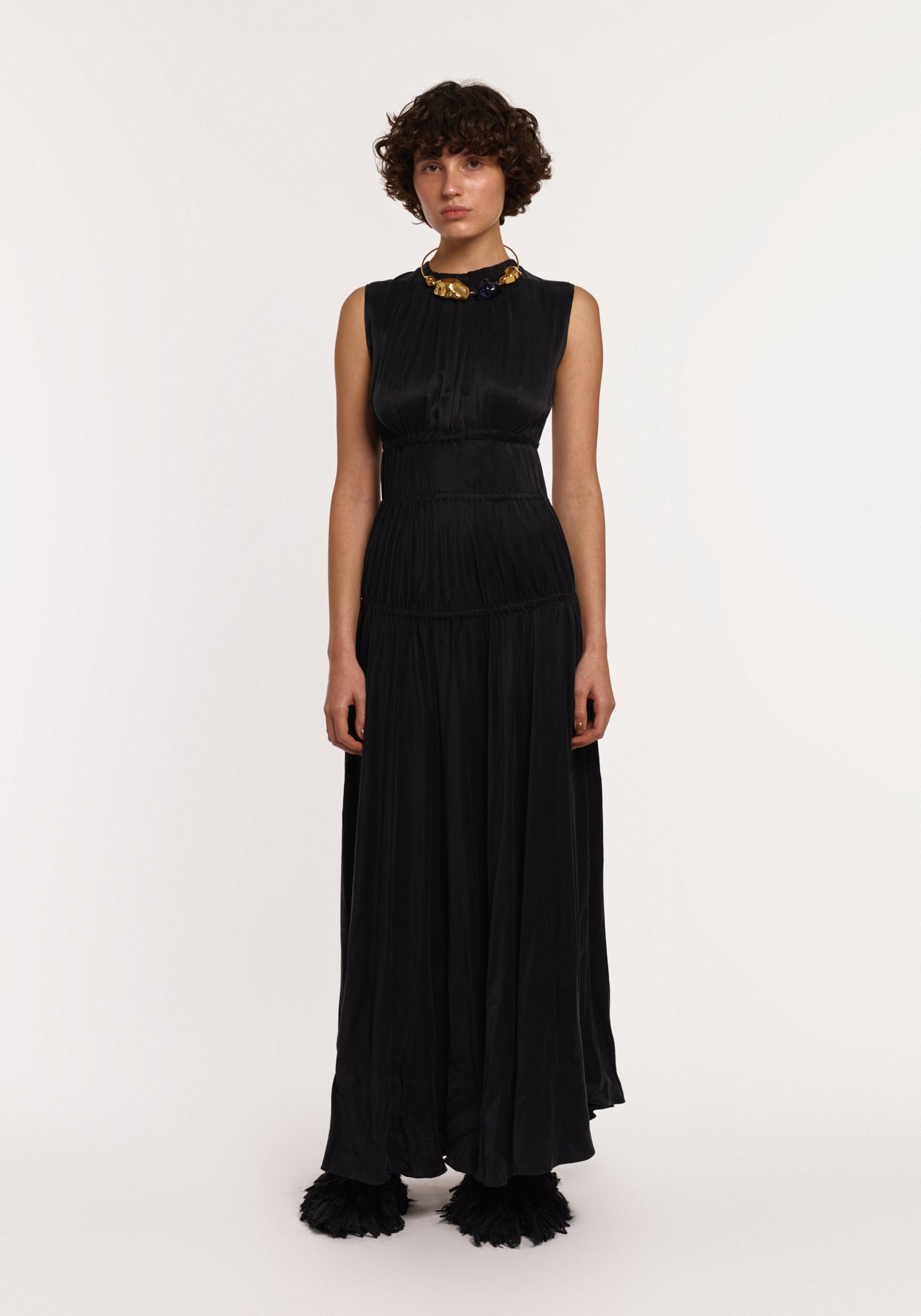 Black maxi dress with gathering