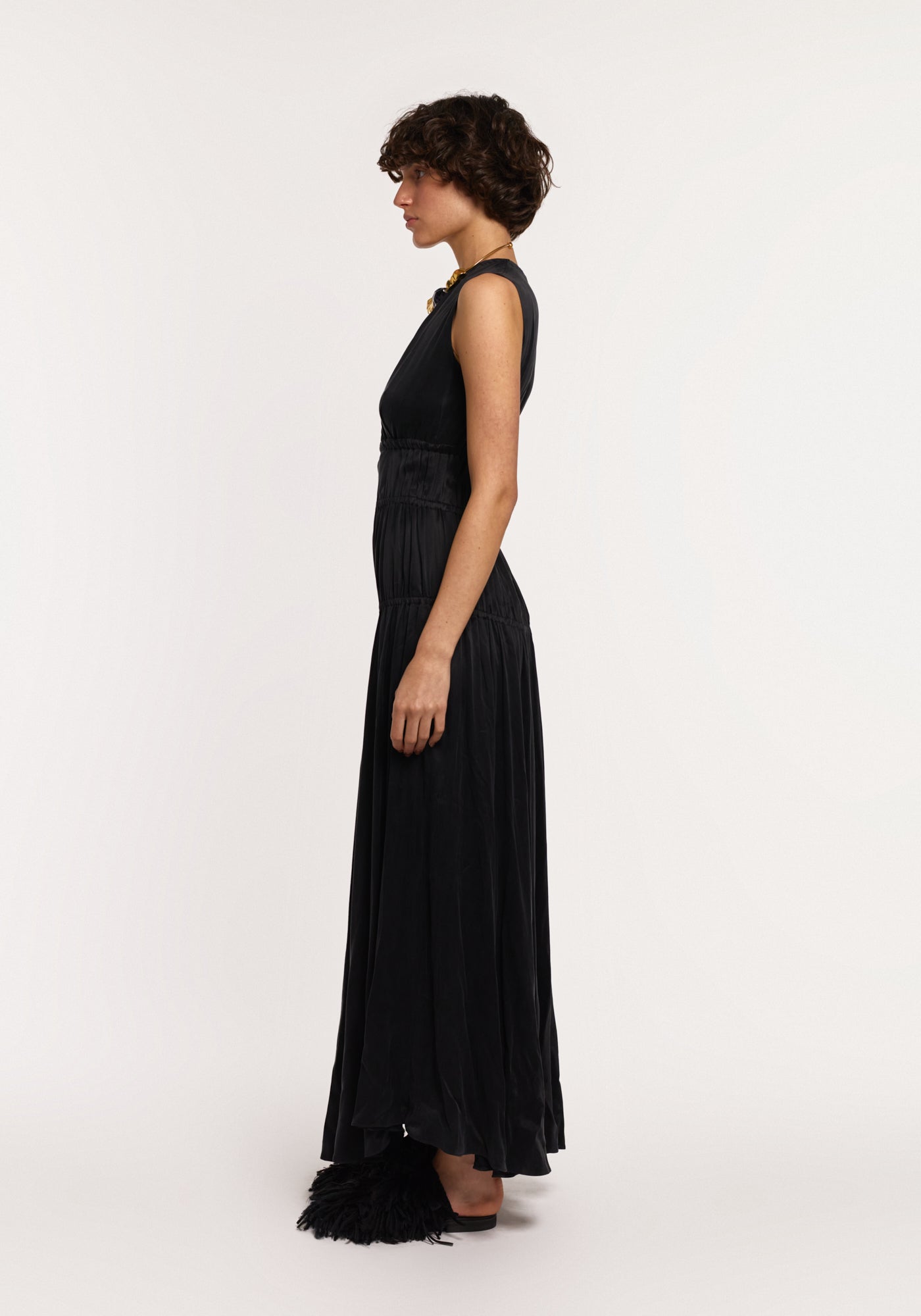 Black maxi dress with gathering