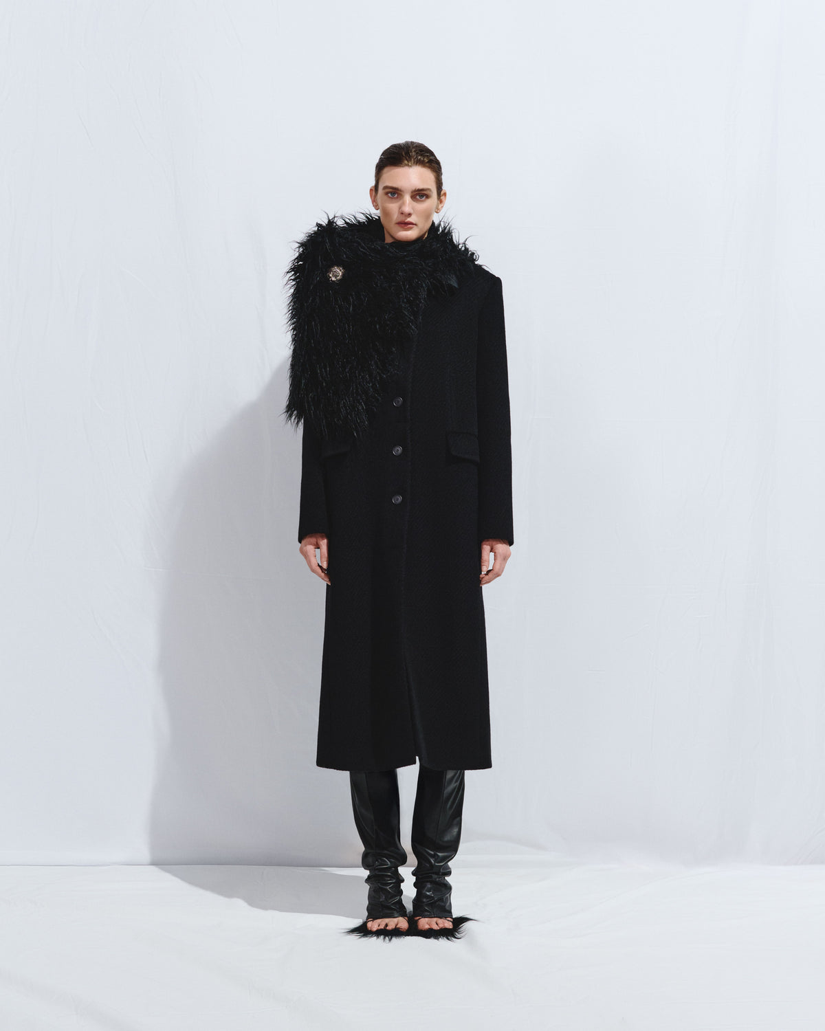 Black coat with removable fur detail