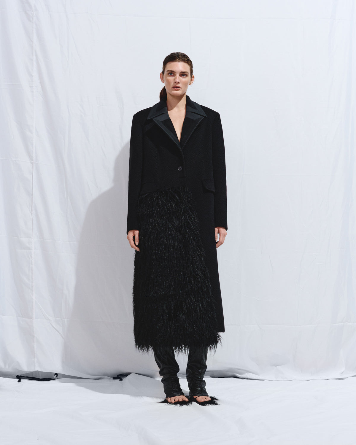 Black coat with removable fur detail
