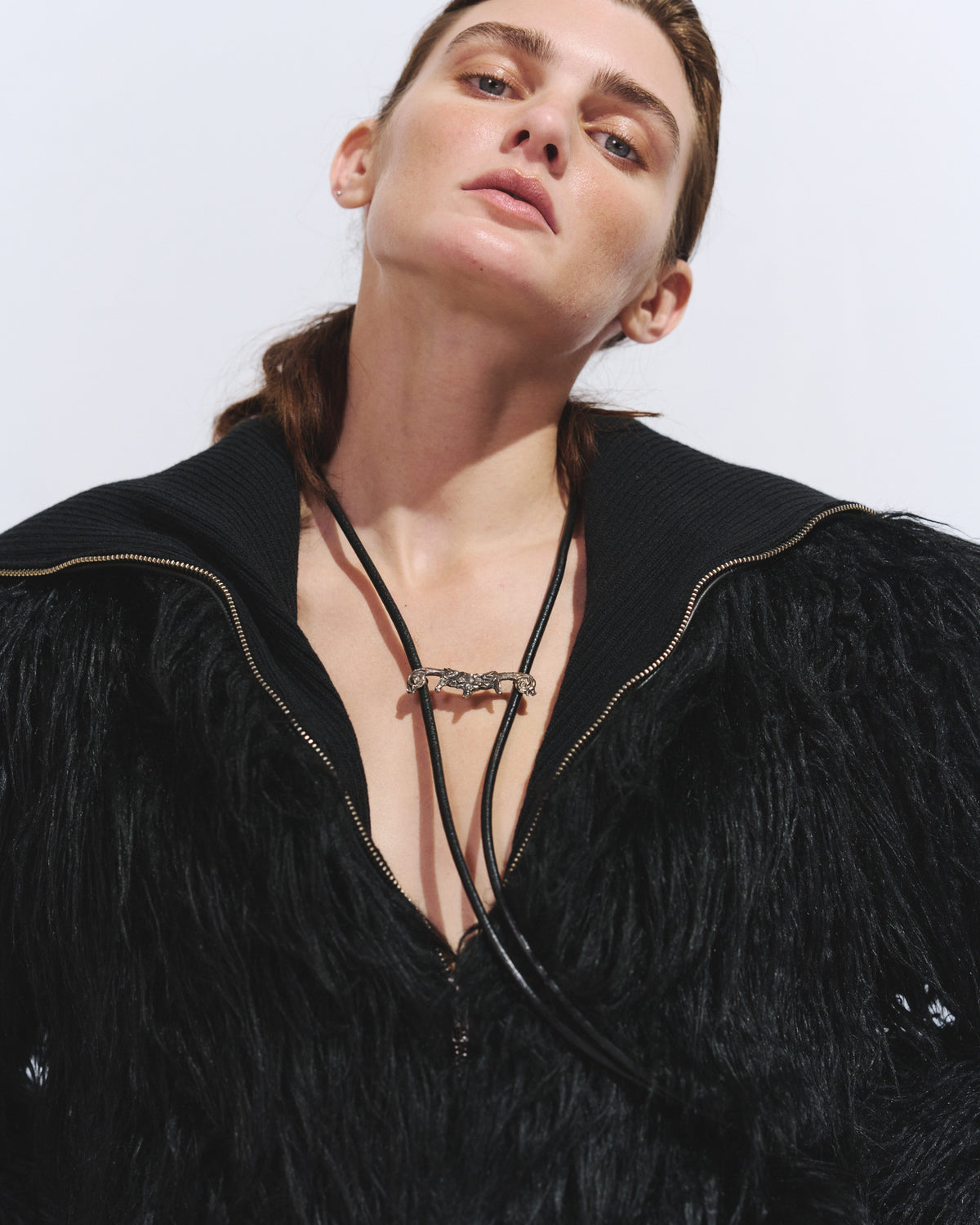 Black fur bomber