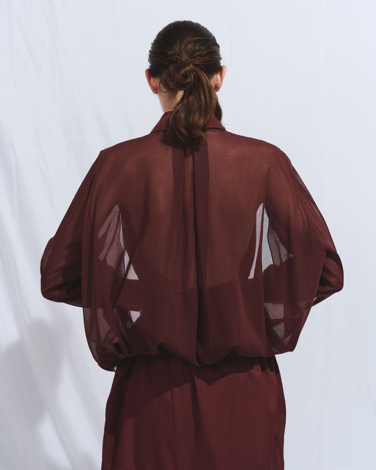 Barn red dress with transparent cape