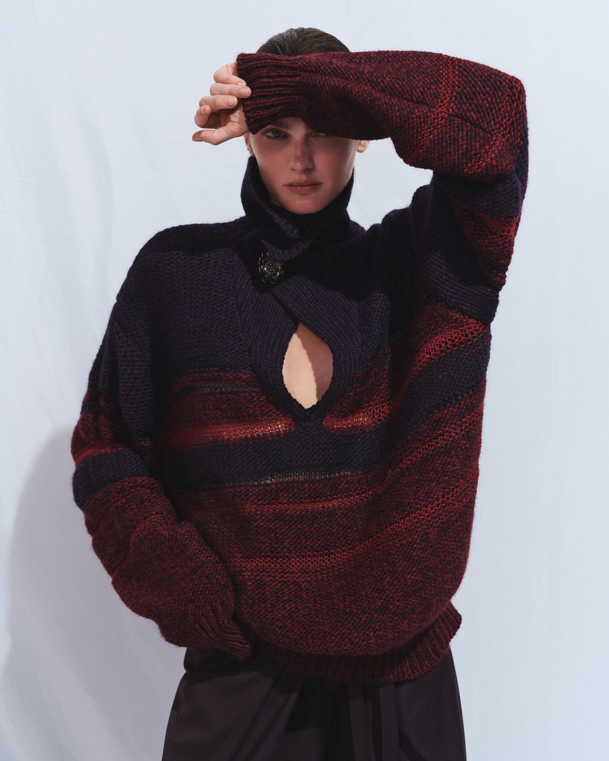 Garnet sweater with a wide collar