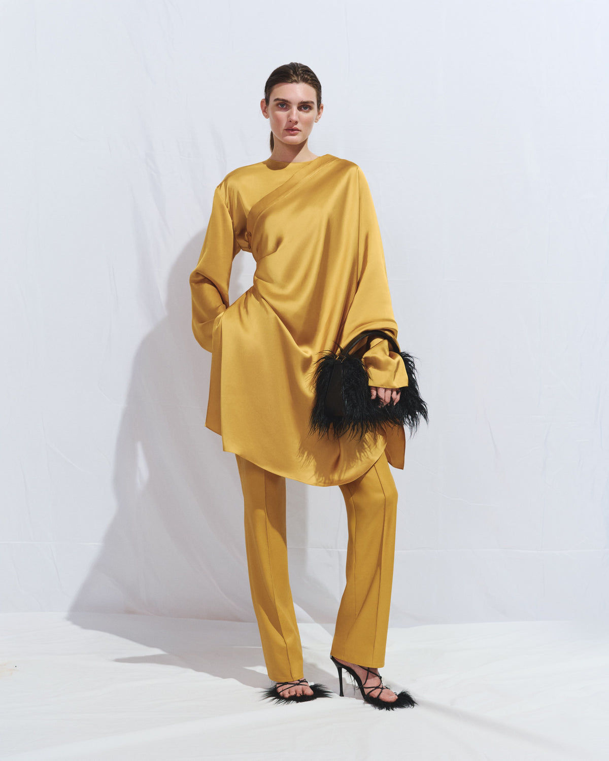 Yellow silk two-piece blouse