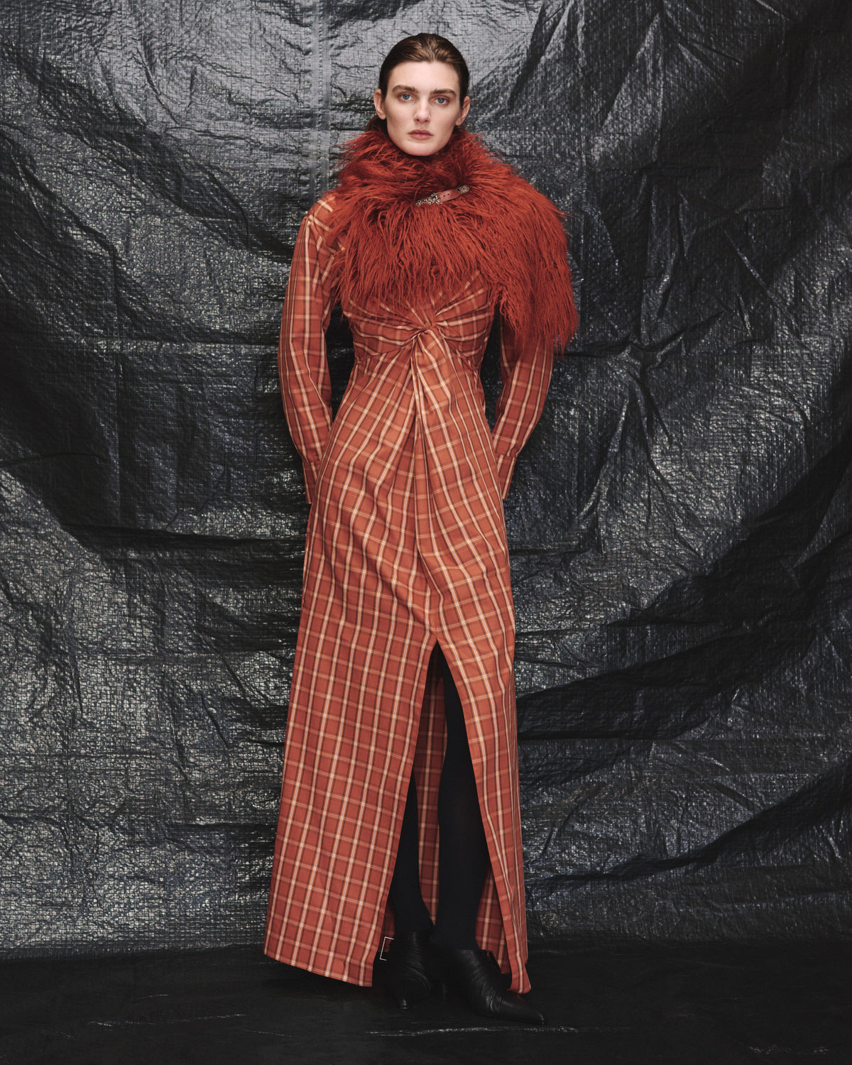 Cotton plaid dress with knot