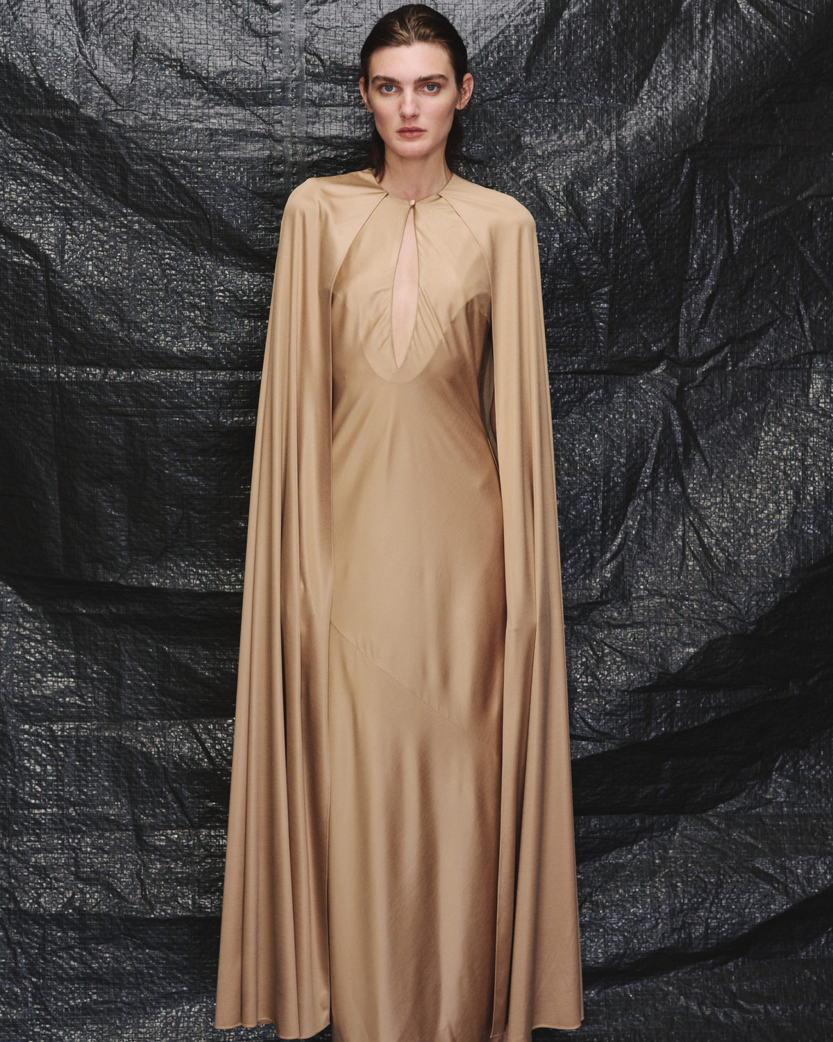 Beige jersey dress-cape